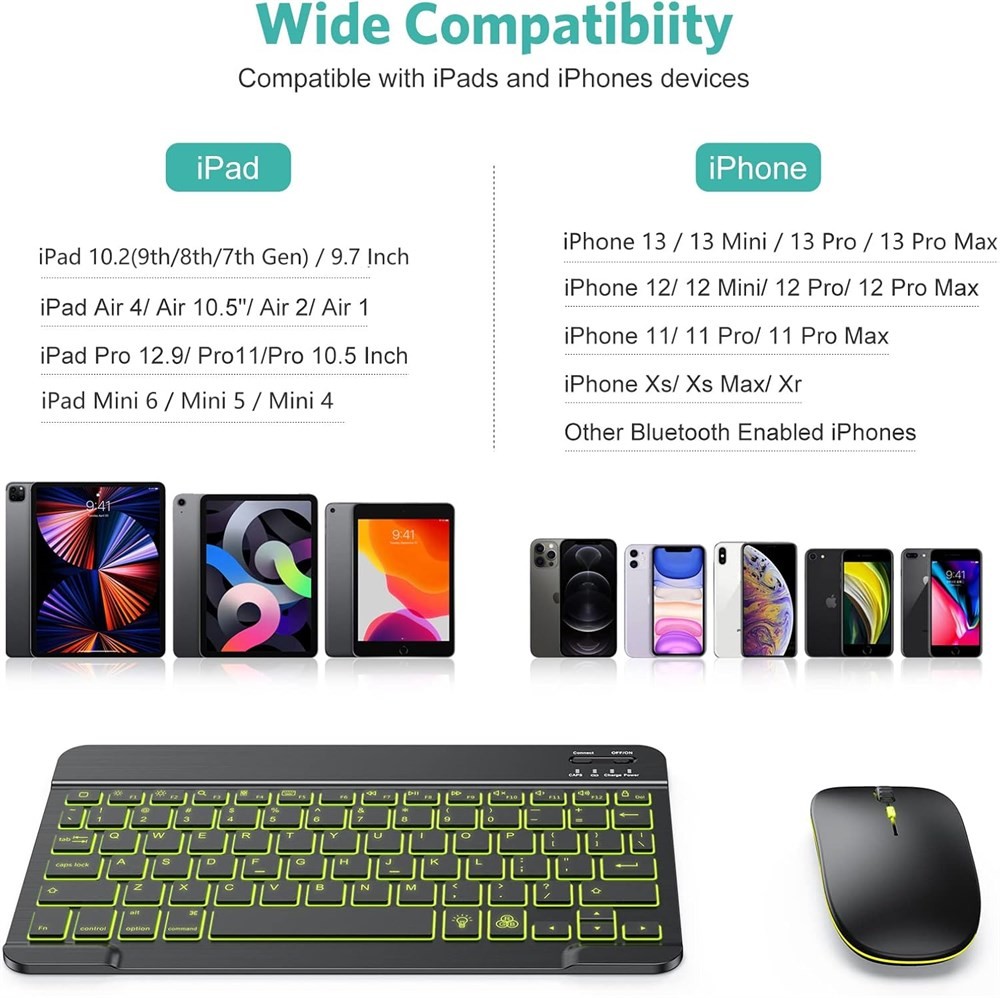 TECURS Bluetooth Keyboard and Mouse for iPad and iPhone - photo 2