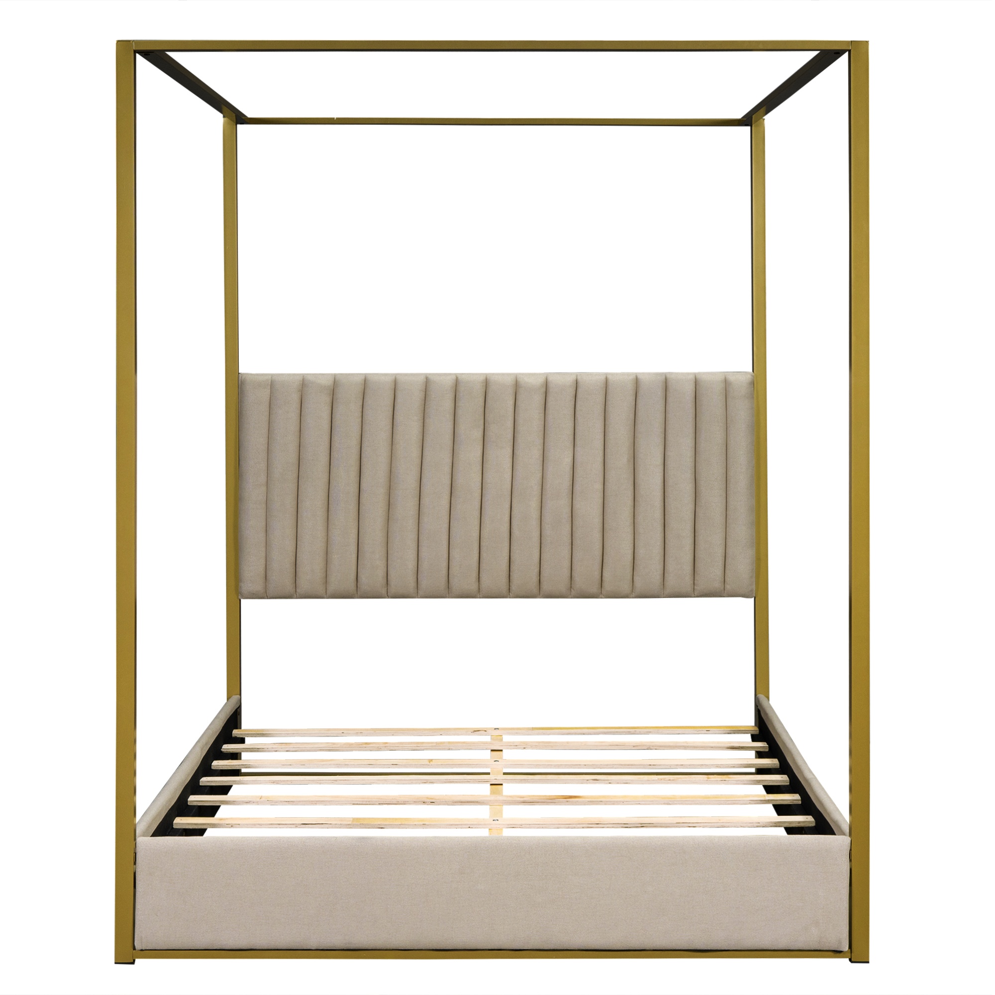 Luxury Velvet Queen Four-Poster Bed – Modern Canopy Bed Frame - photo 5