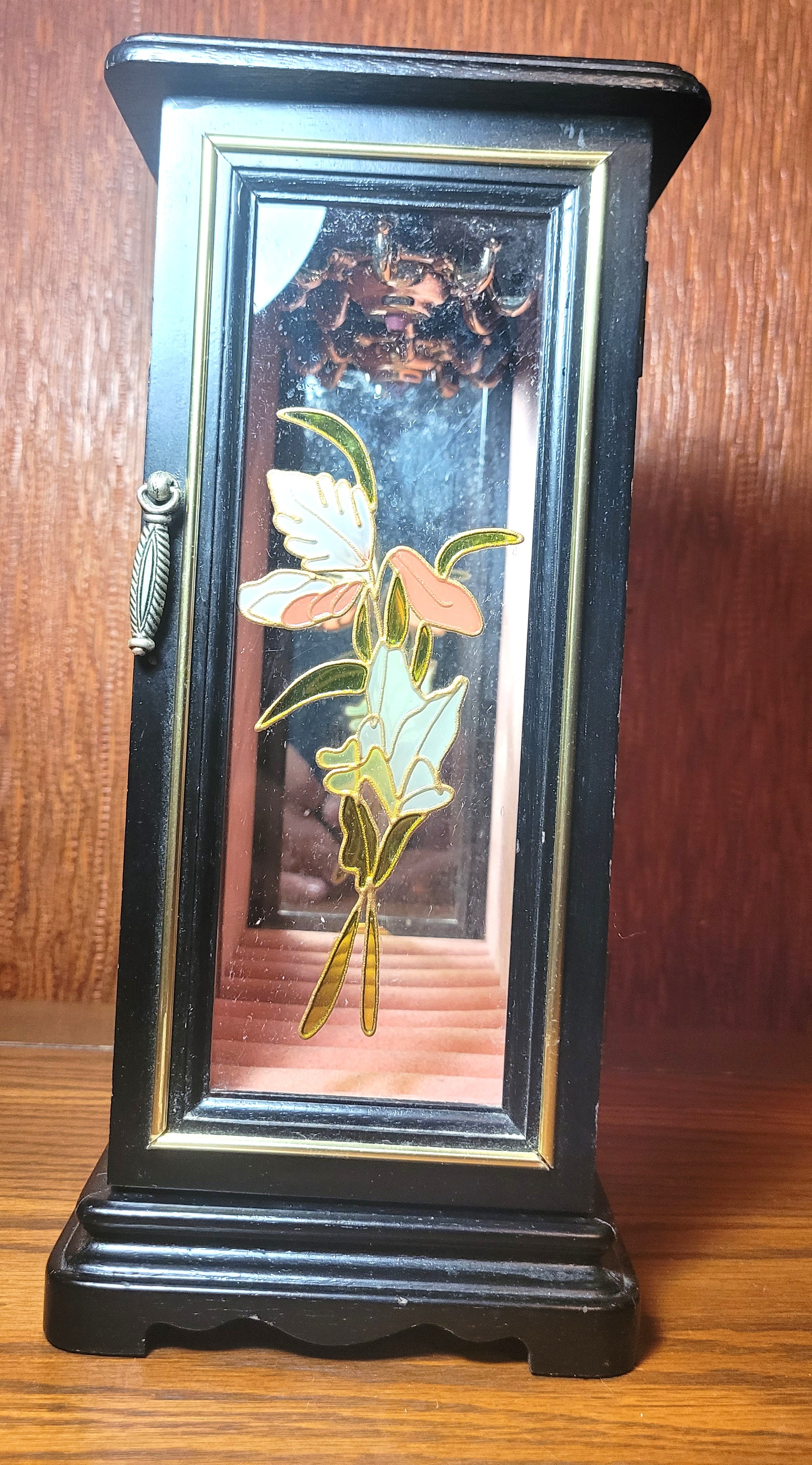 1970s Mele Black Jewelry Box Armoire Glass Door Tall Dresser - photo 2