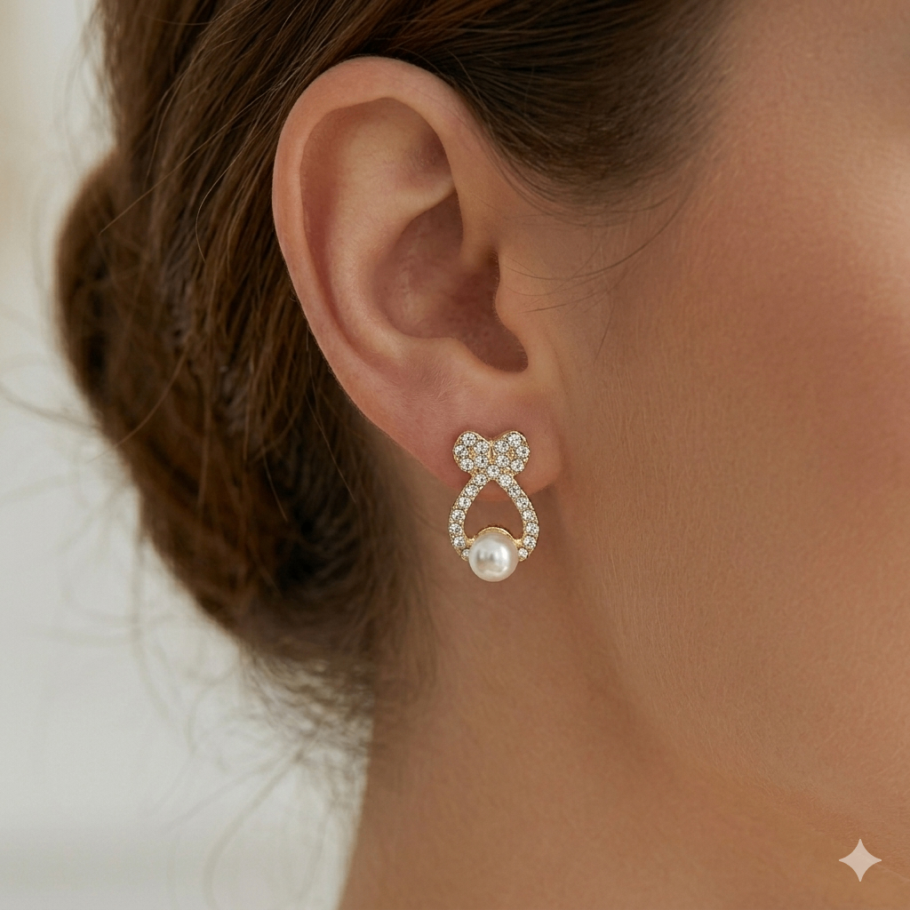 ✨ Gold Bowknot Pearl Studs by Rabloo Accessories ✨ - photo 3
