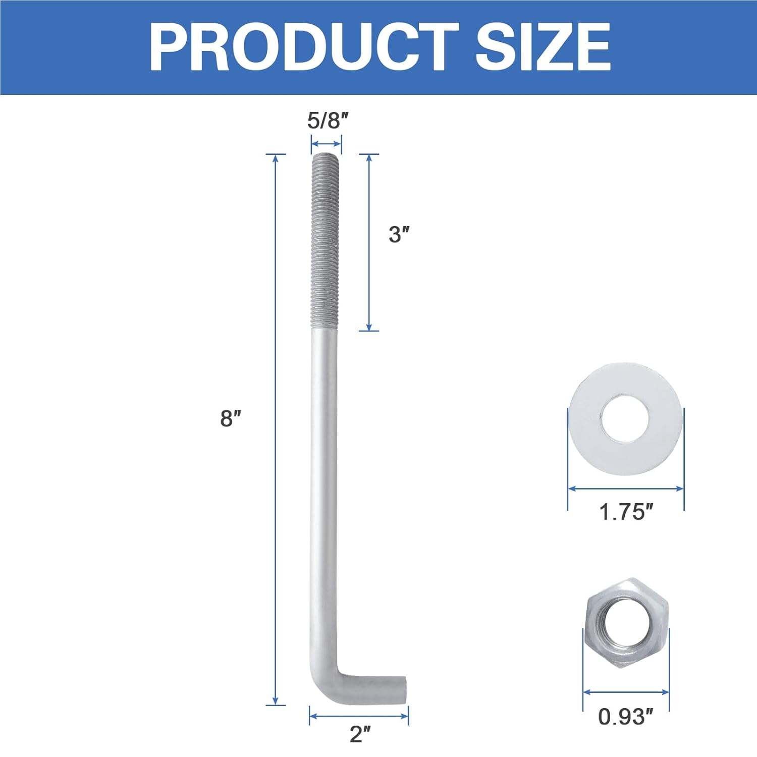 5/8"x10" Anchor Bolts, 10 Pack, Galvanized - photo 3