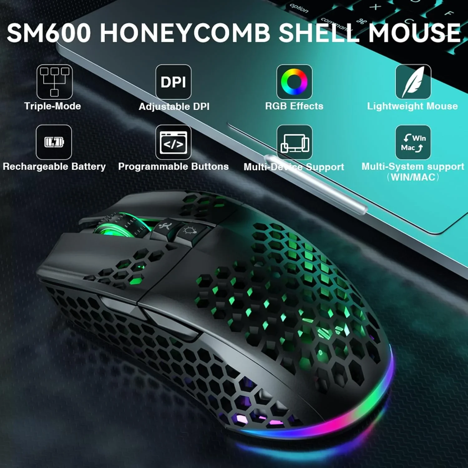 Solakaka SM600 Tri-Mode Wireless Gaming Mouse RGB I – New Sealed - photo 2
