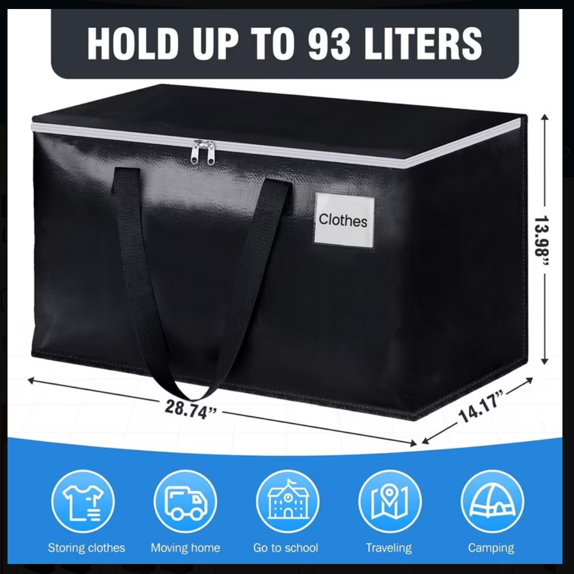 6 Pieces - Brand new Black Moving Bags 93L Storage - photo 3