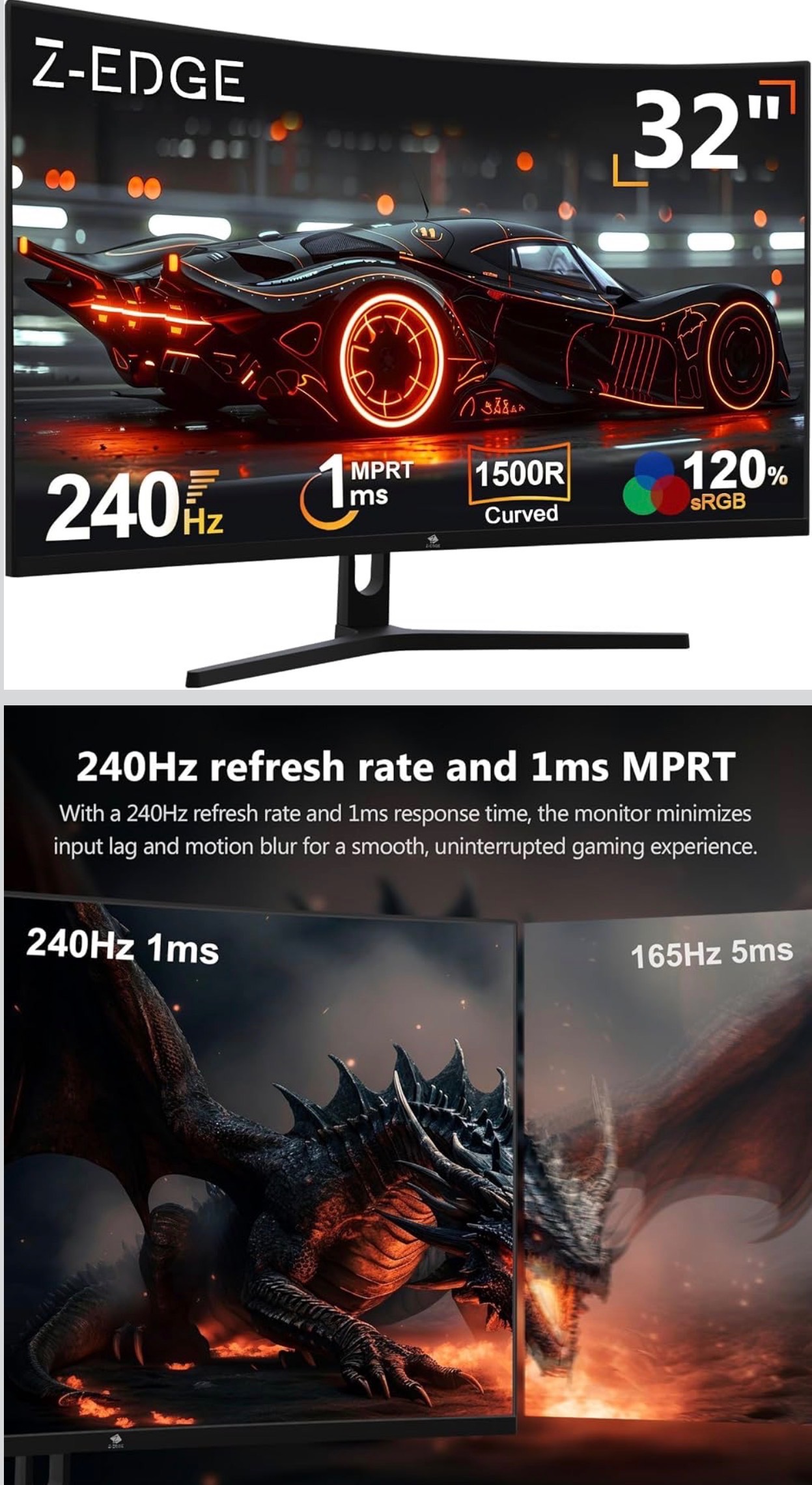 NEW: Z-Edge 32" Curved Gaming Monitor FHD 1080P 240Hz MPRT 1ms - photo 3
