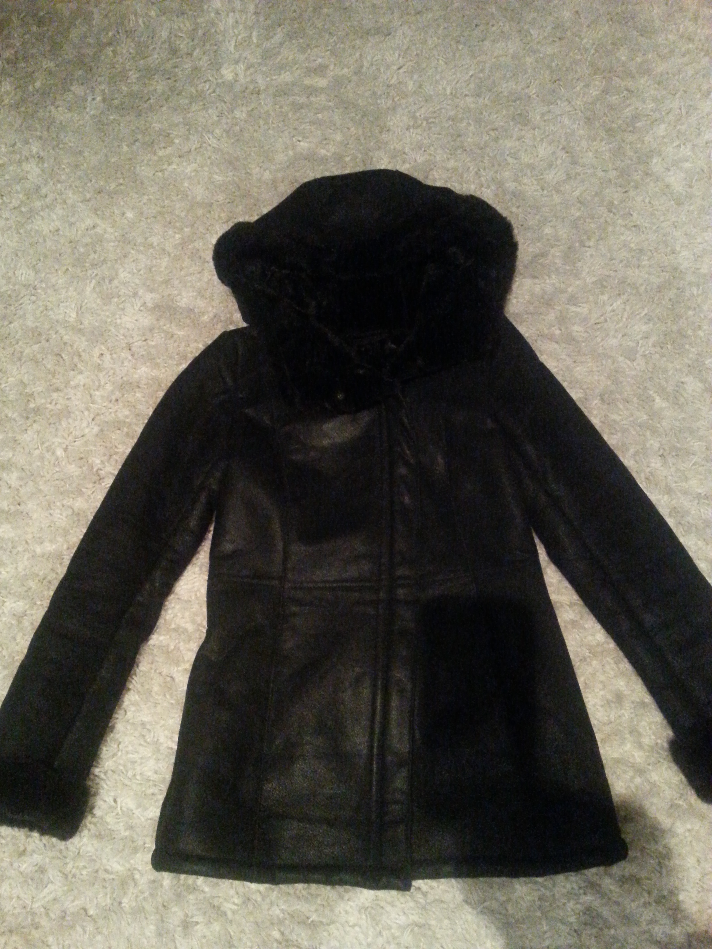 DANIER BLACK LEATHER WINTER COAT WITH HOOD