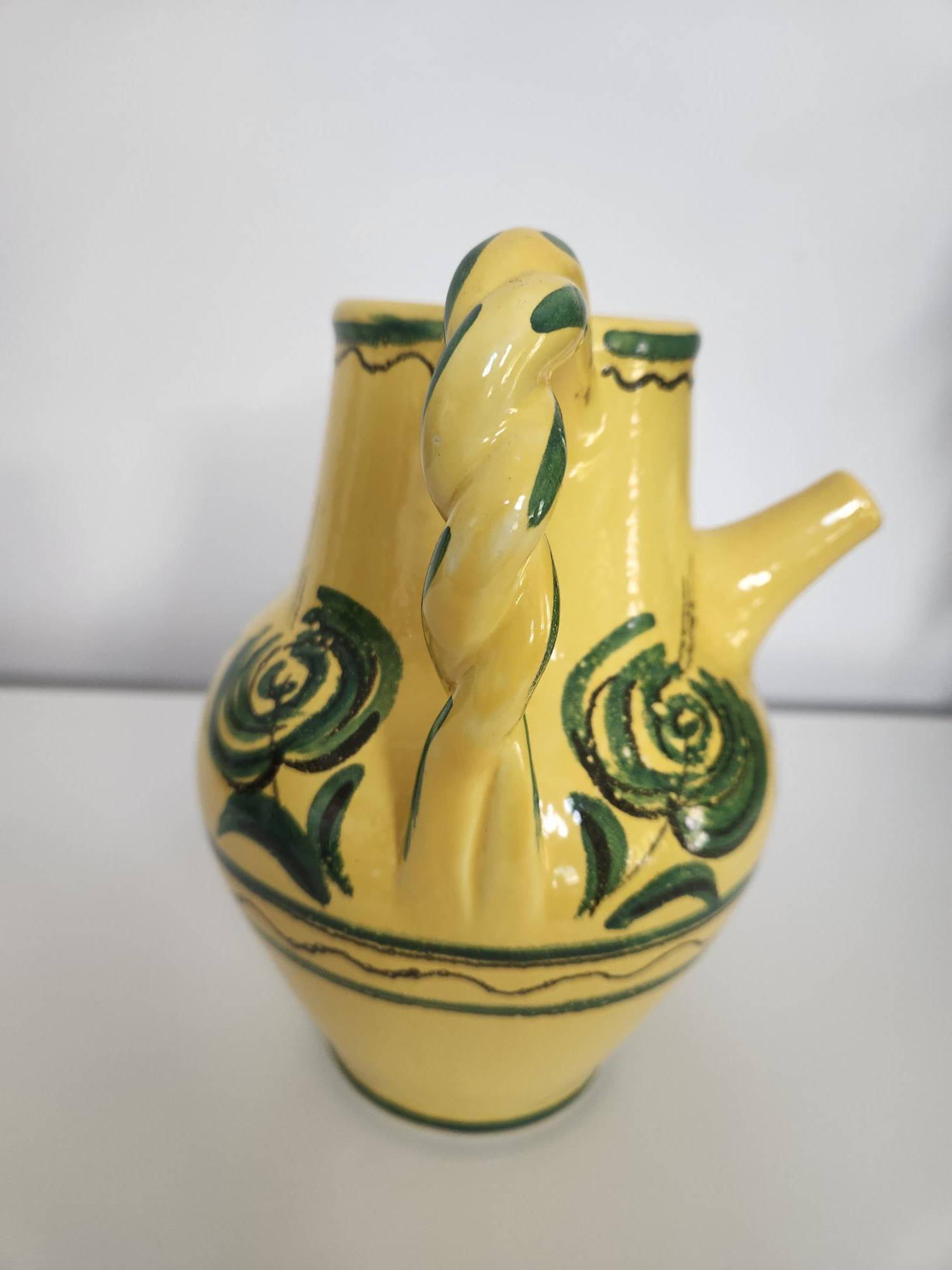 Vintage Italian Artisan Yellow & Green Vase / Spouted Jug - photo 2