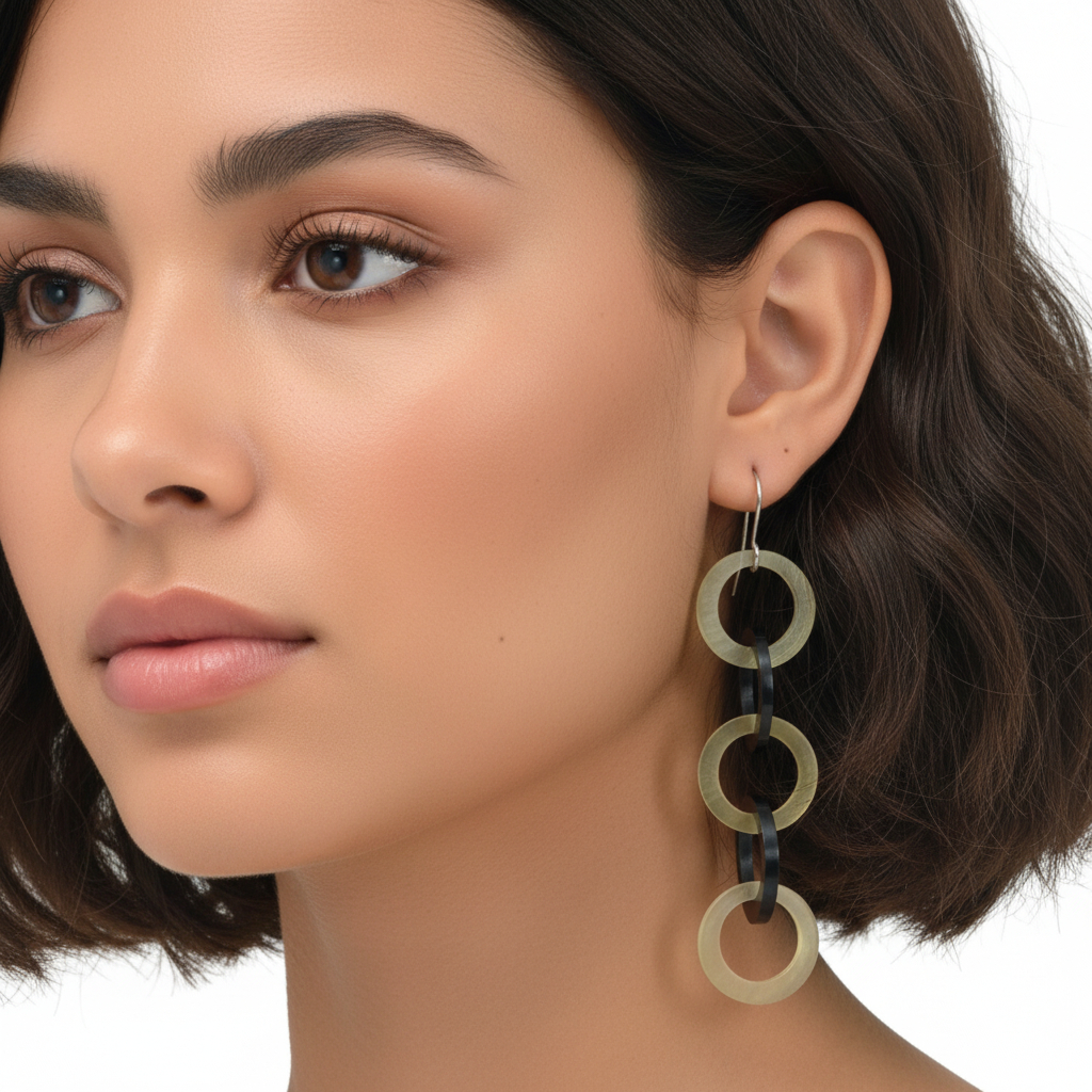 sterling silver horn link shoulder duster earrings - GM306 - photo 3