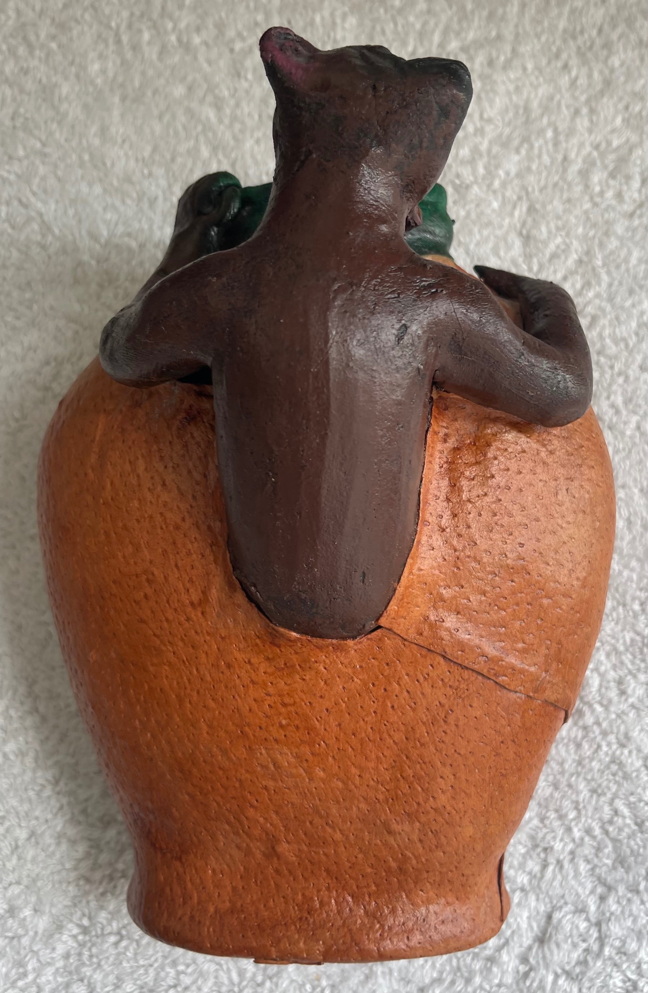 Vintage Leather-Wrapped Monkey & Fruit Coin Bank / Holder - photo 4