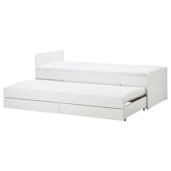 Twin Bed Frame with Pull-Out Bed & 2 Mattresses