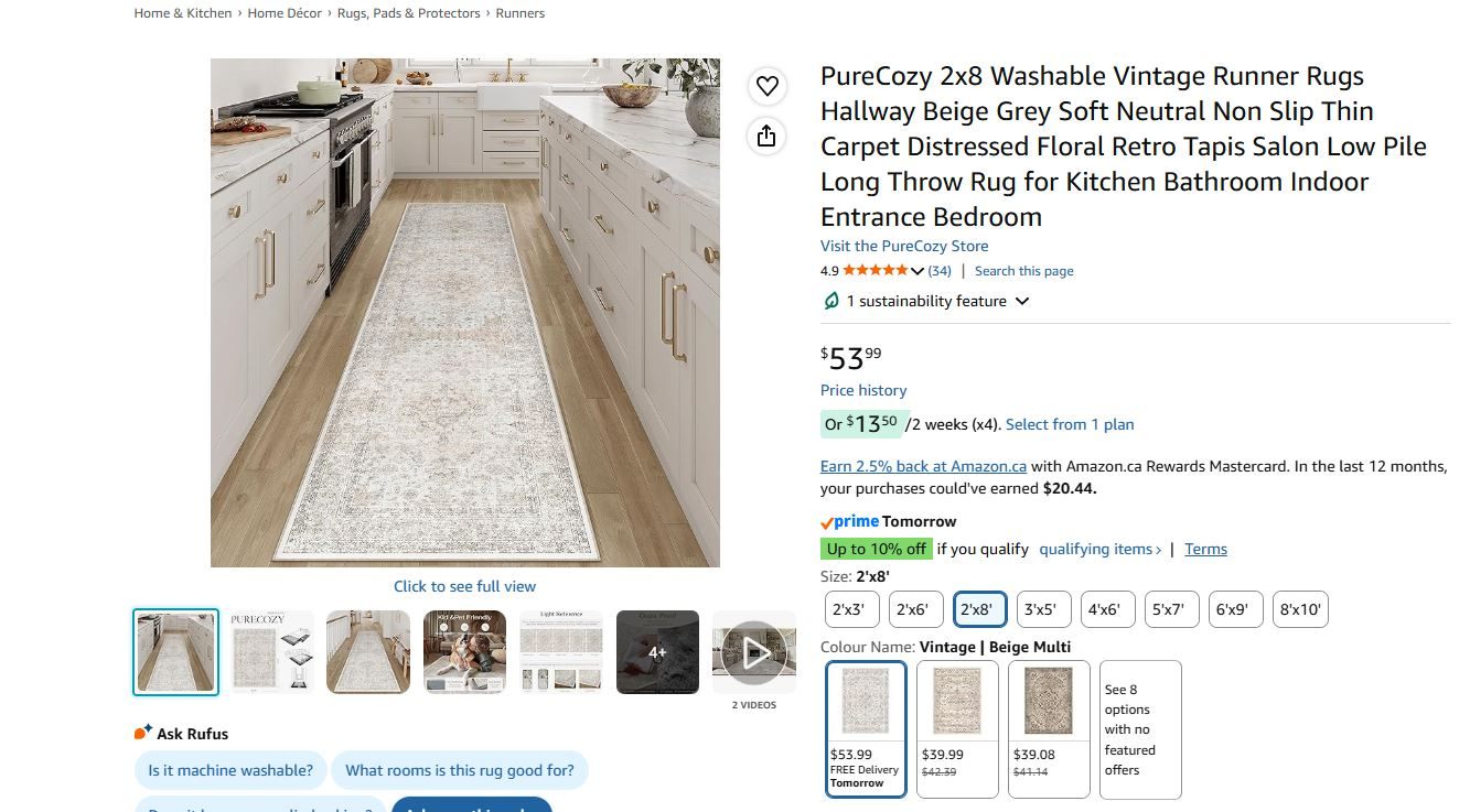 PureCozy 2x8 ft Washable Vintage Runner Rug