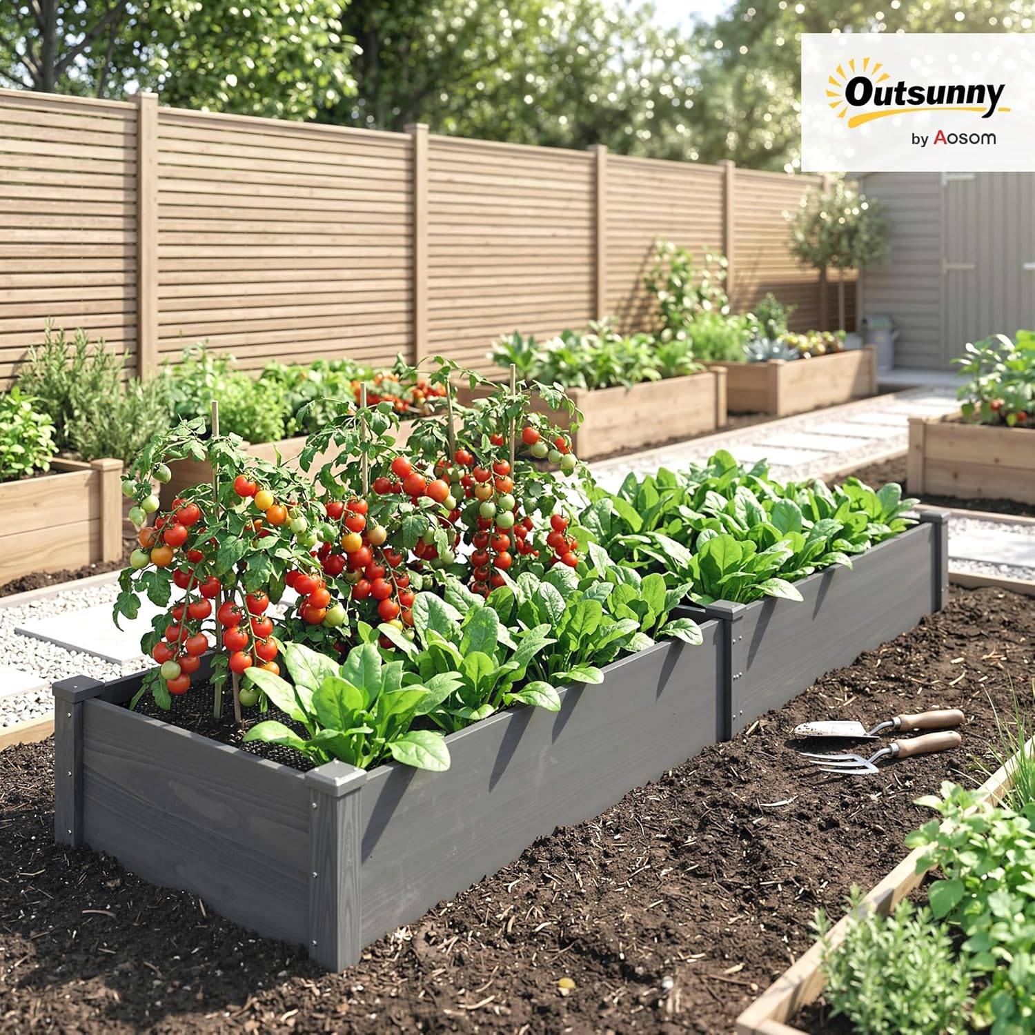 Outsunny Wooden Raised Garden Bed – Grey - photo 5