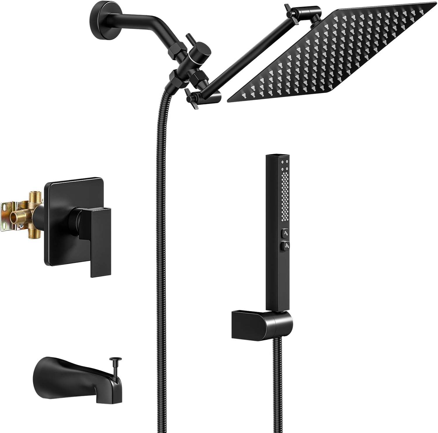 All Metal Shower Faucet Set Dual Shower Head Combo w/ Tub Spout