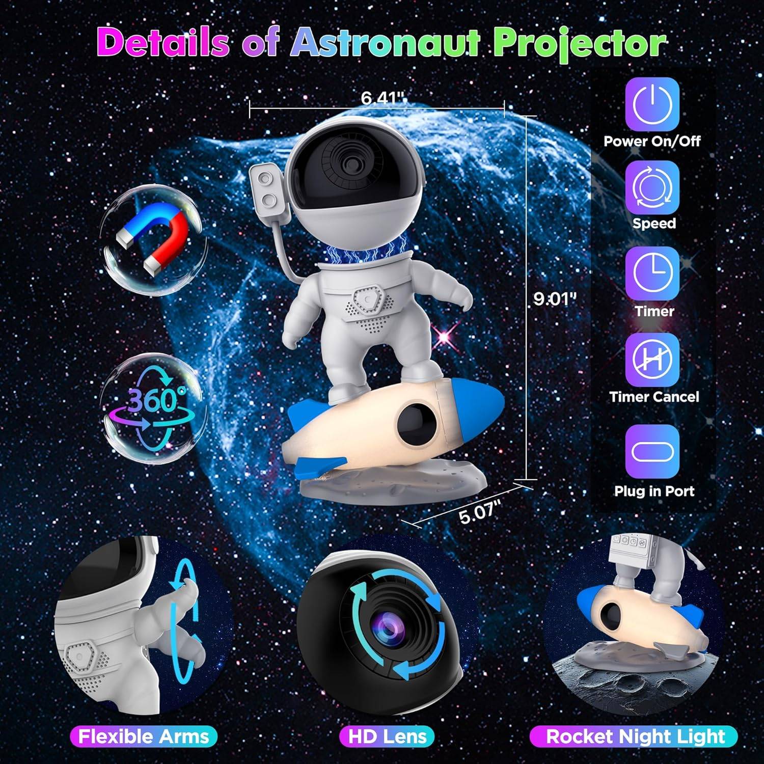 Rocket Astronaut Galaxy Projector and Night Light - photo 4