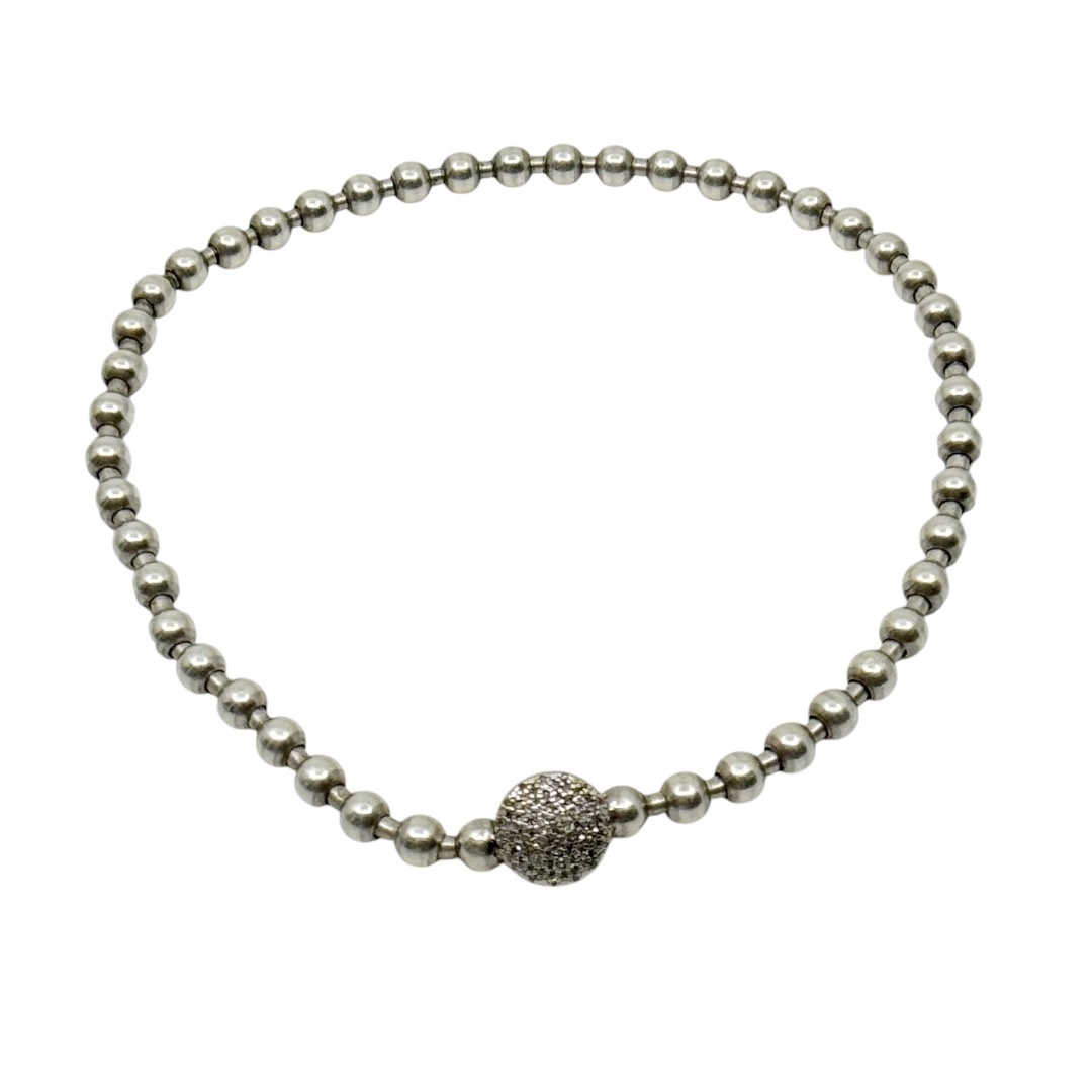 Sterling silver diamond bead bangle bracelet - GM305 - photo 2