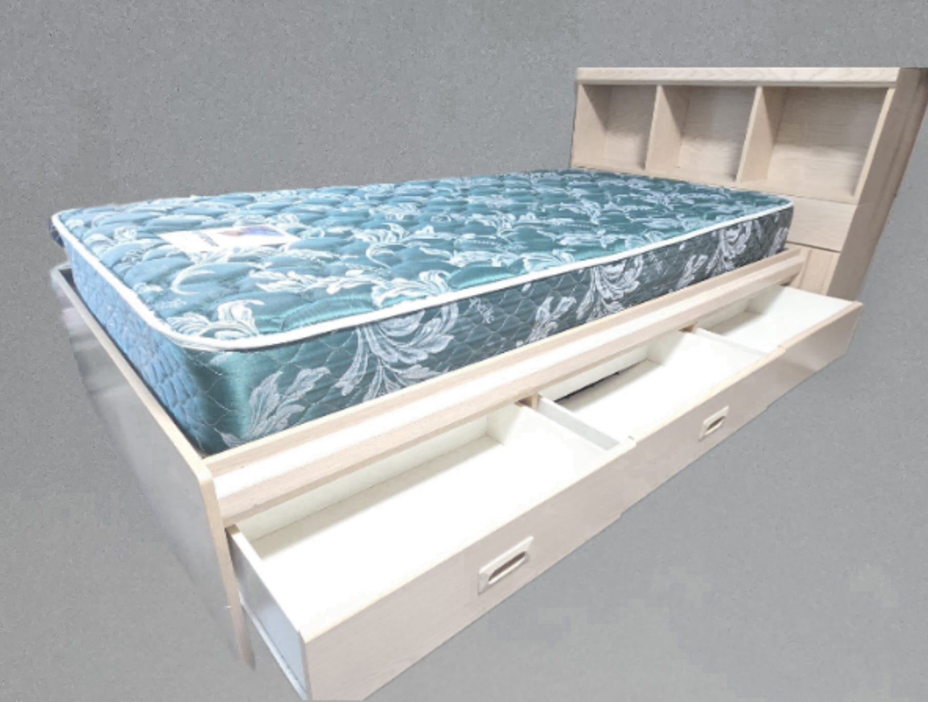 Twin Captain Bed+3 Drawers +headboard/bookcase