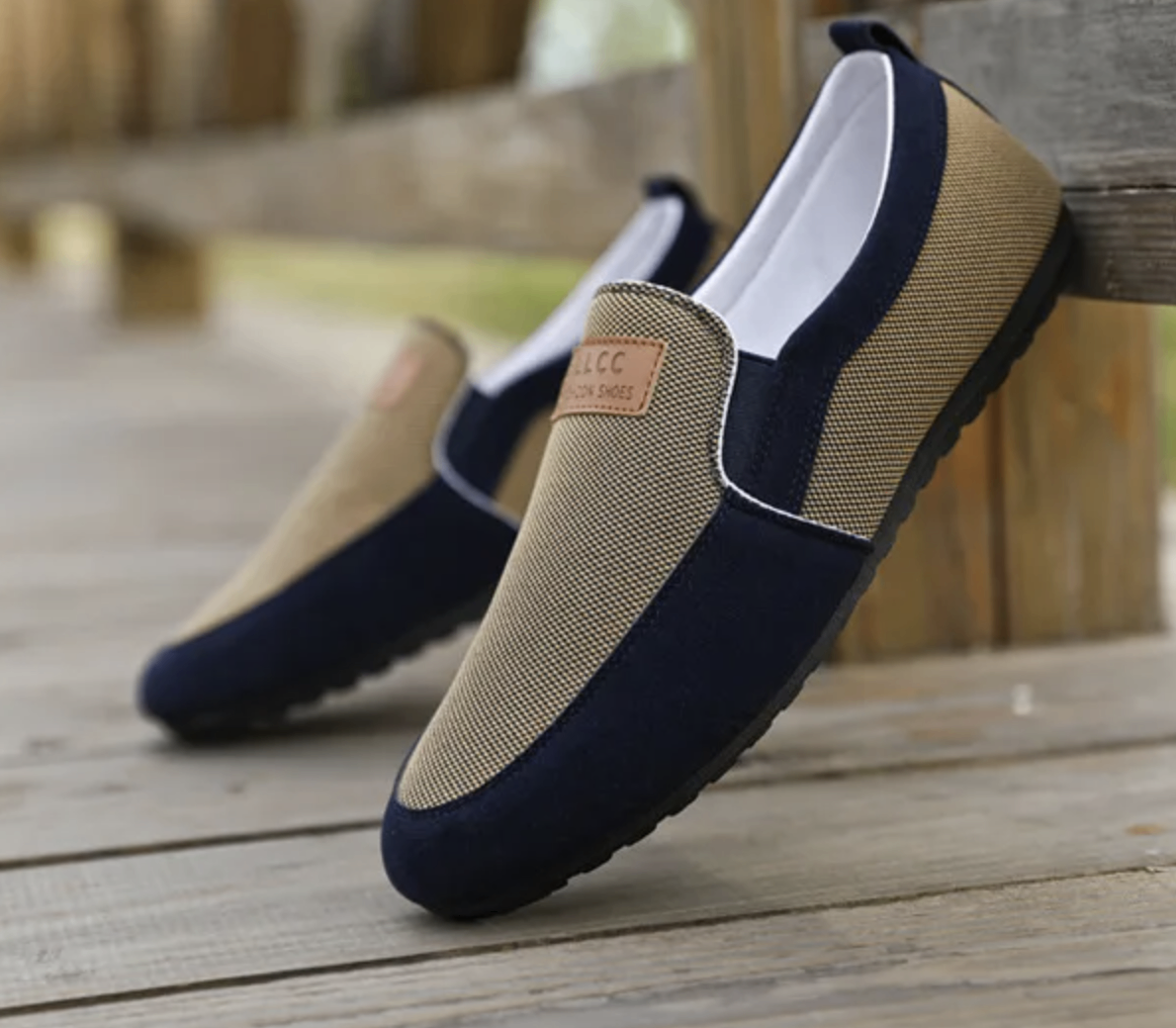 LLCC Fashion Shoes - Tan and Navy Loafers