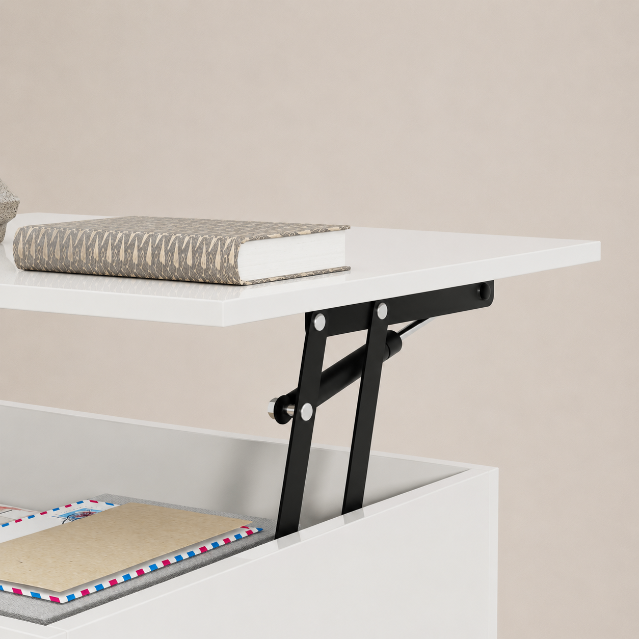 White Lift-Top Coffee Table with Hidden Storage - photo 3