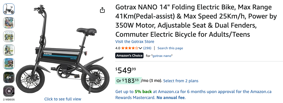 Gotrax NANO Folding Electric Bike