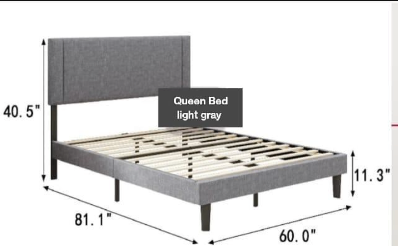Tulip Queen Bed Frame - Light Grey Fabric
