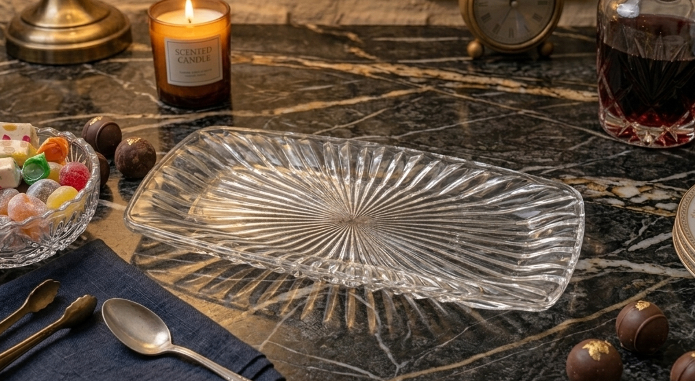 Retro Ribbed Glass Cocktail Appetizer Platter