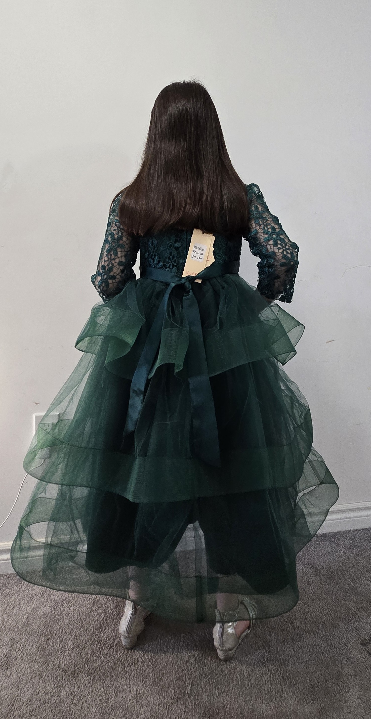 Duolra Girls' Emerald Green Lace Dress : XH1016