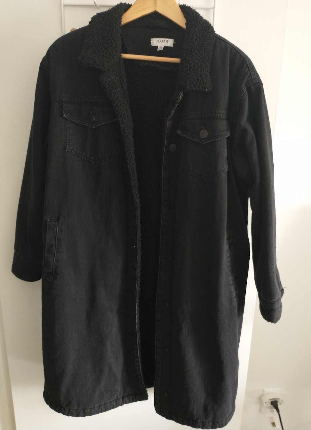 Denim and Faux-Shearling Long Coat - Unworn