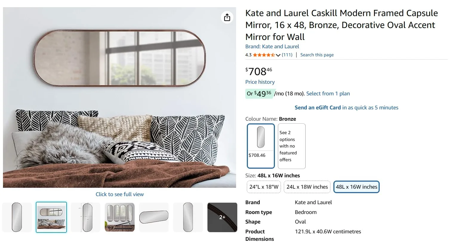 BRAND NEW Kate & Laurel Caskill Modern Oval Mirror - Bronze - photo 2