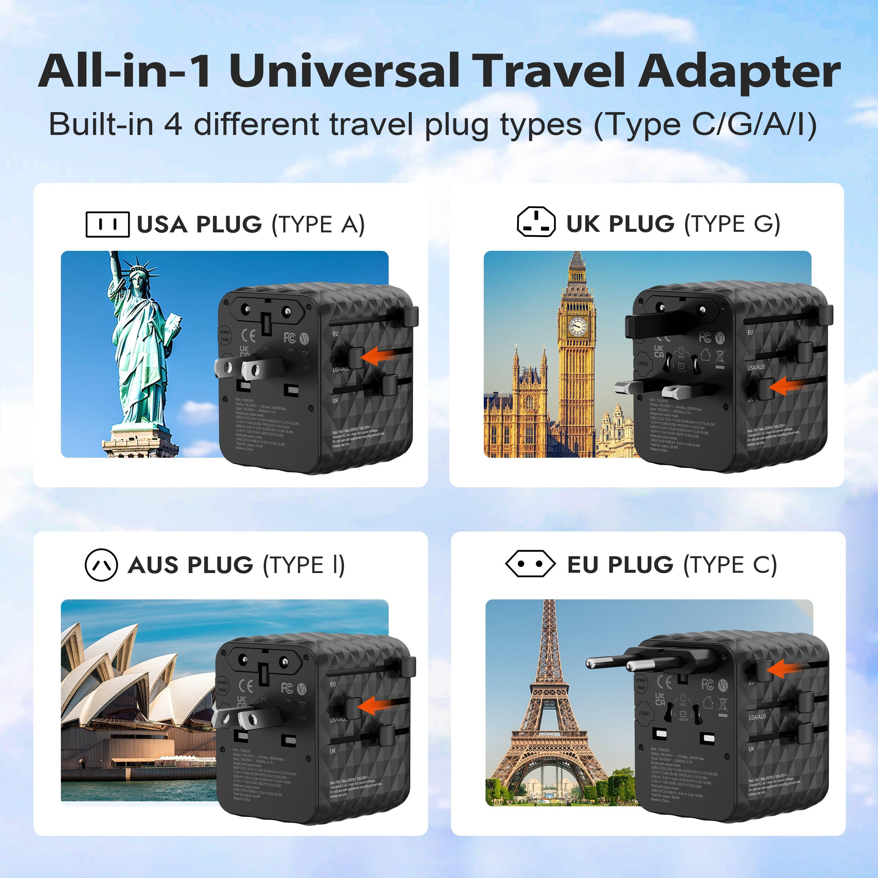 25W Fast Universal Travel Adapter, 5 Devices, 200+ Countries - photo 2