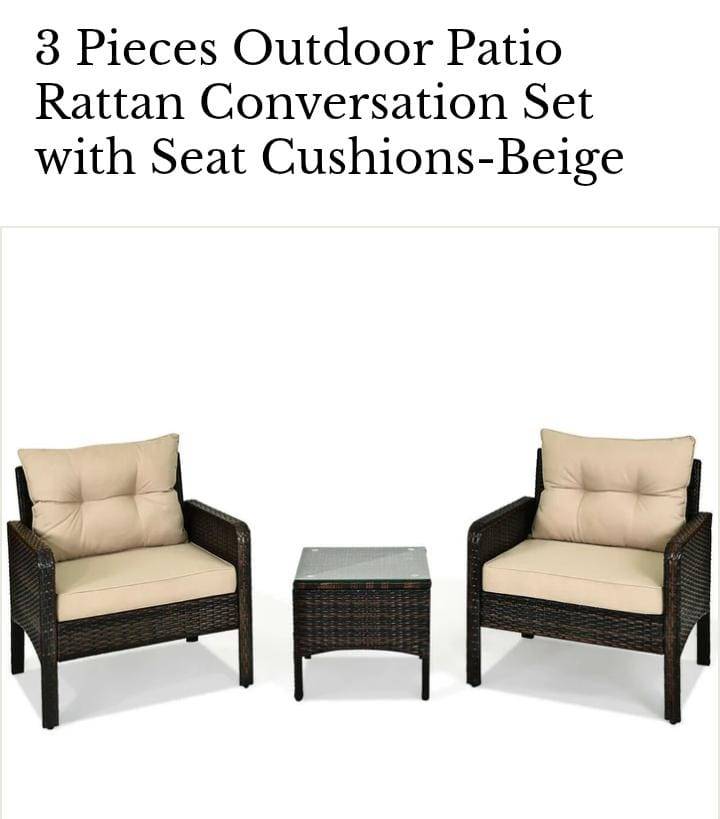 3-Piece Rattan Conversation Set with Cushions - Brown - photo 5