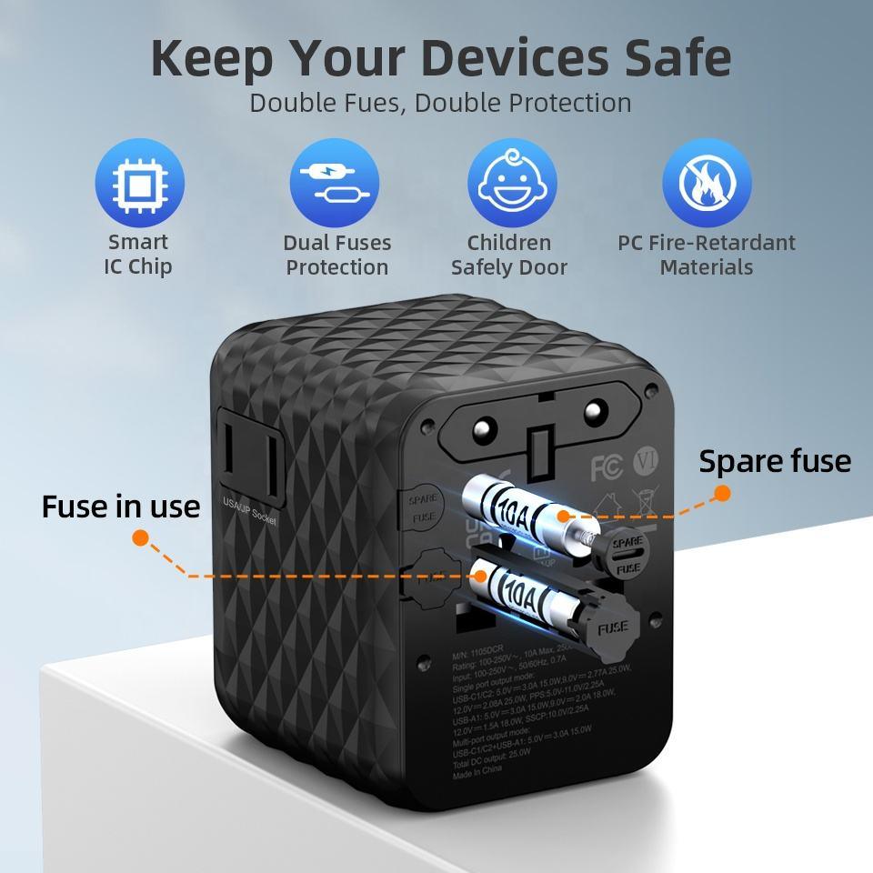 25W Fast Universal Travel Adapter, 5 Devices, 200+ Countries - photo 3