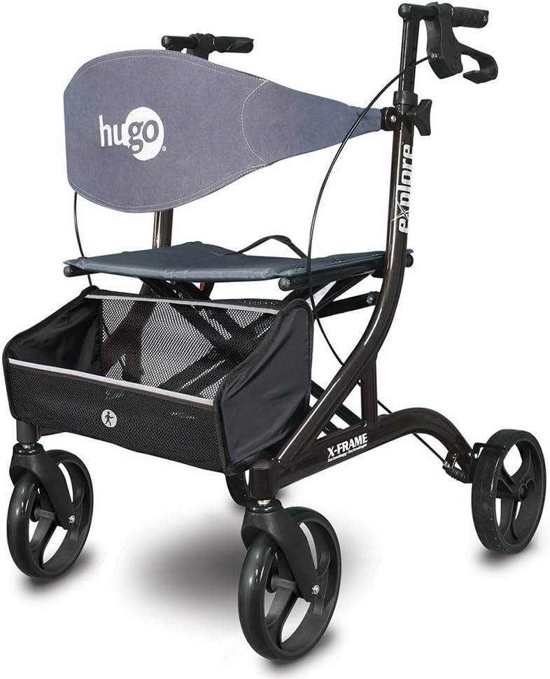 Hugo 700-977 Foldable Rollator Walker with Seat, Pearl Black