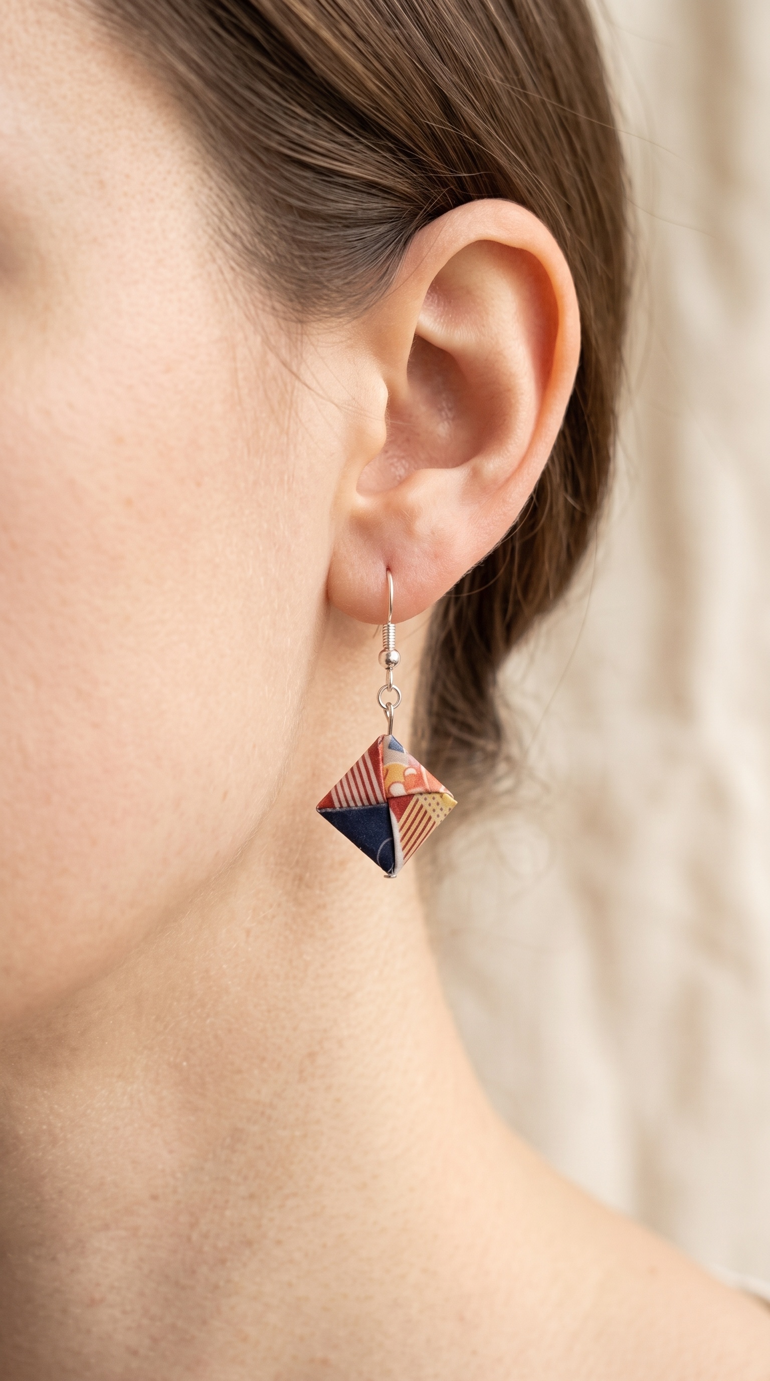 Handmade Origami Diamond Earrings | Chiyogami Washi Paper - photo 3