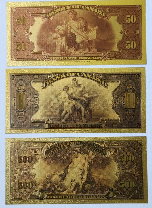 Complete Set — 1935 Bank of Canada Gold Foil Banknote Replicas - photo 3