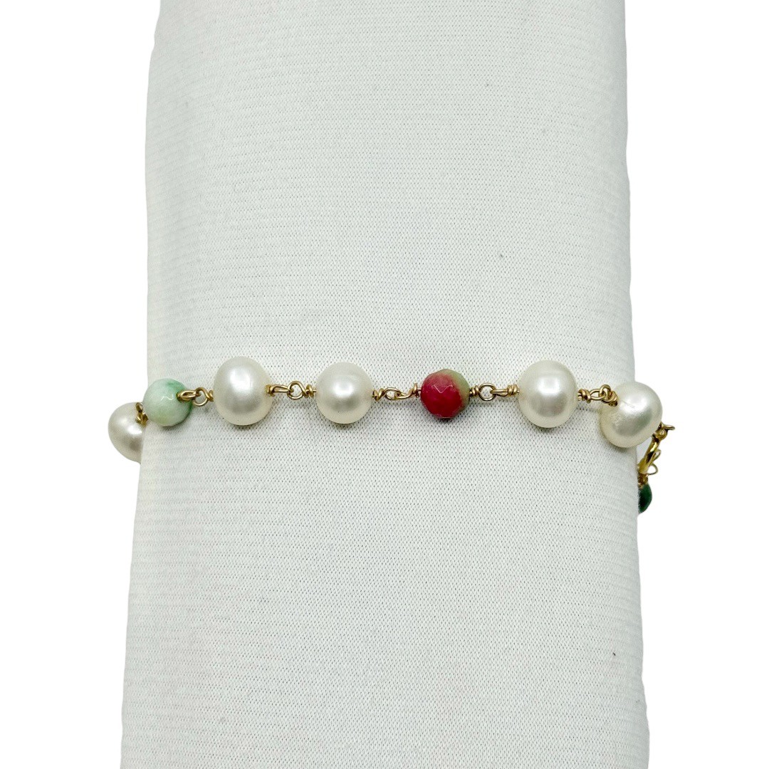 14k gold filled Pearl watermelon tourmaline  bracelet - GM324 - photo 2