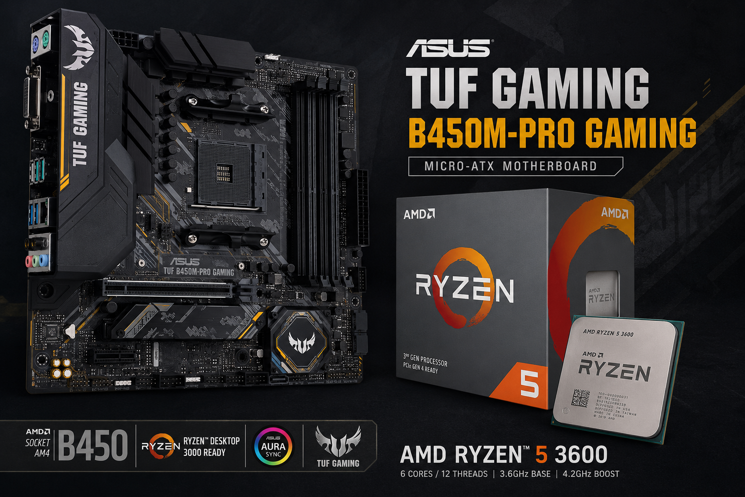 AMD Ryzen 5 3600 + ASUS TUF Gaming B450-Pro mATX Bundle