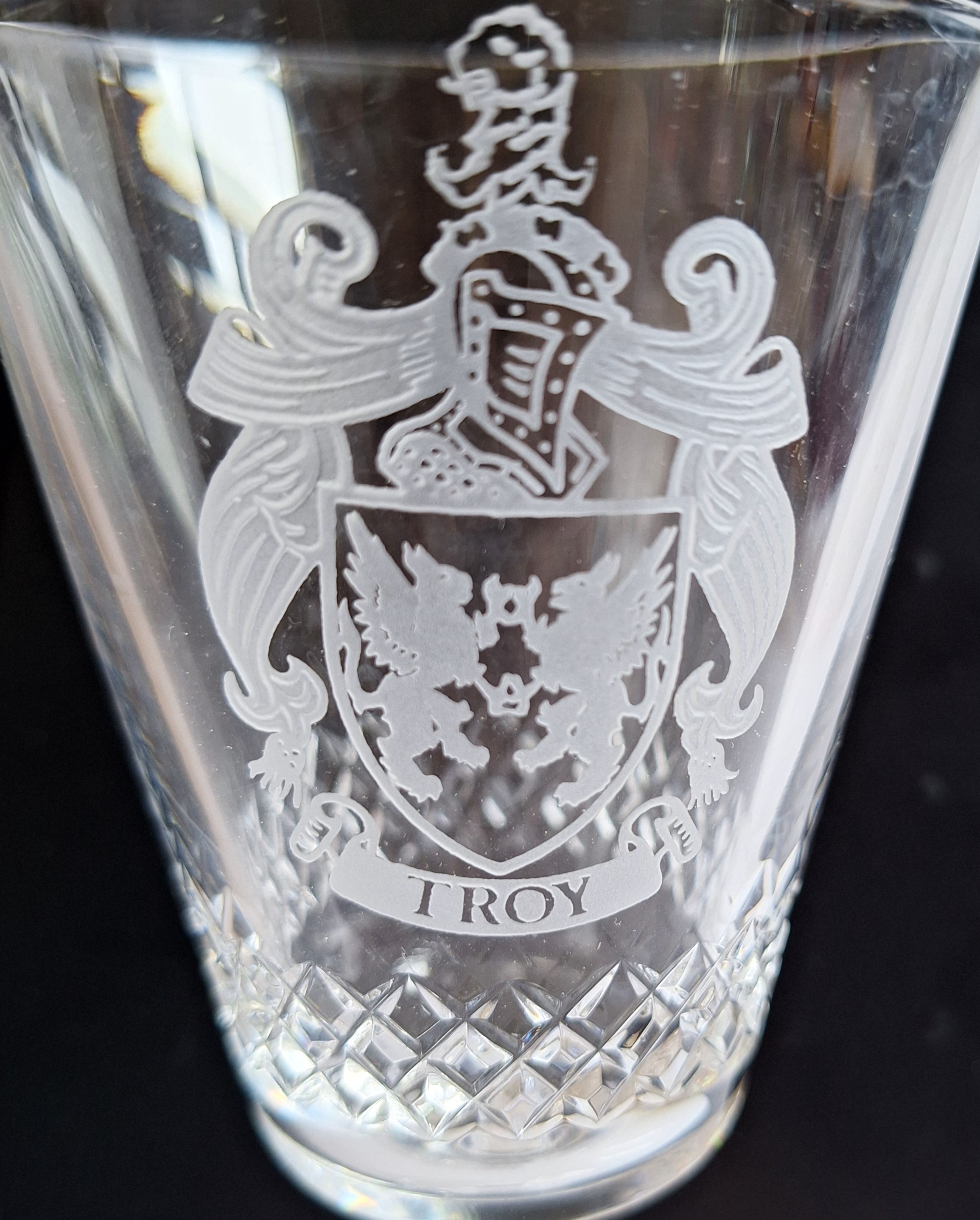 TROY Coat of Arms Crest Vintage Etched Crystal Wine Glass - photo 2