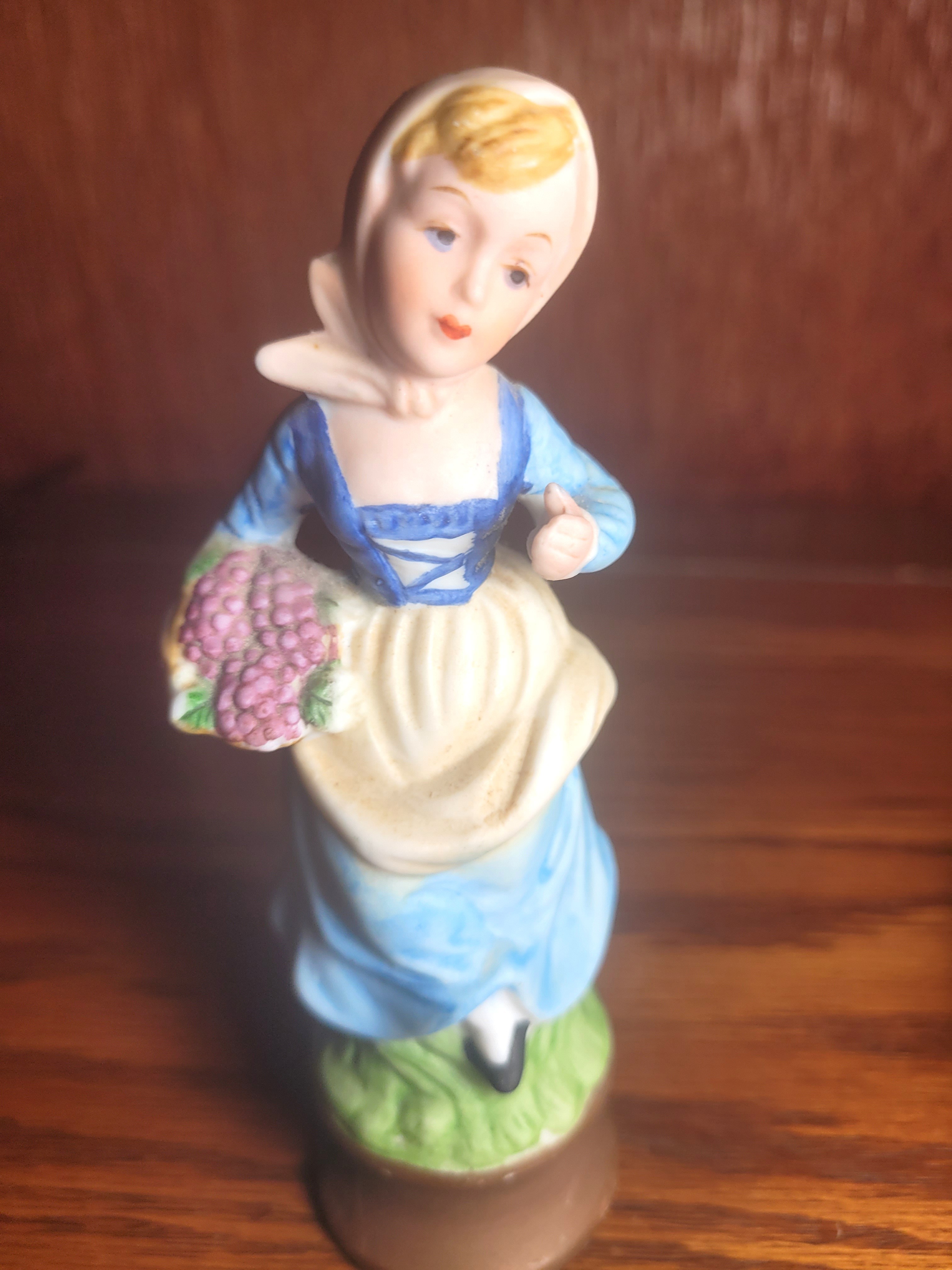 1954 Ardalt Japan Bisque Porcelain Girl with Grapes Figurine