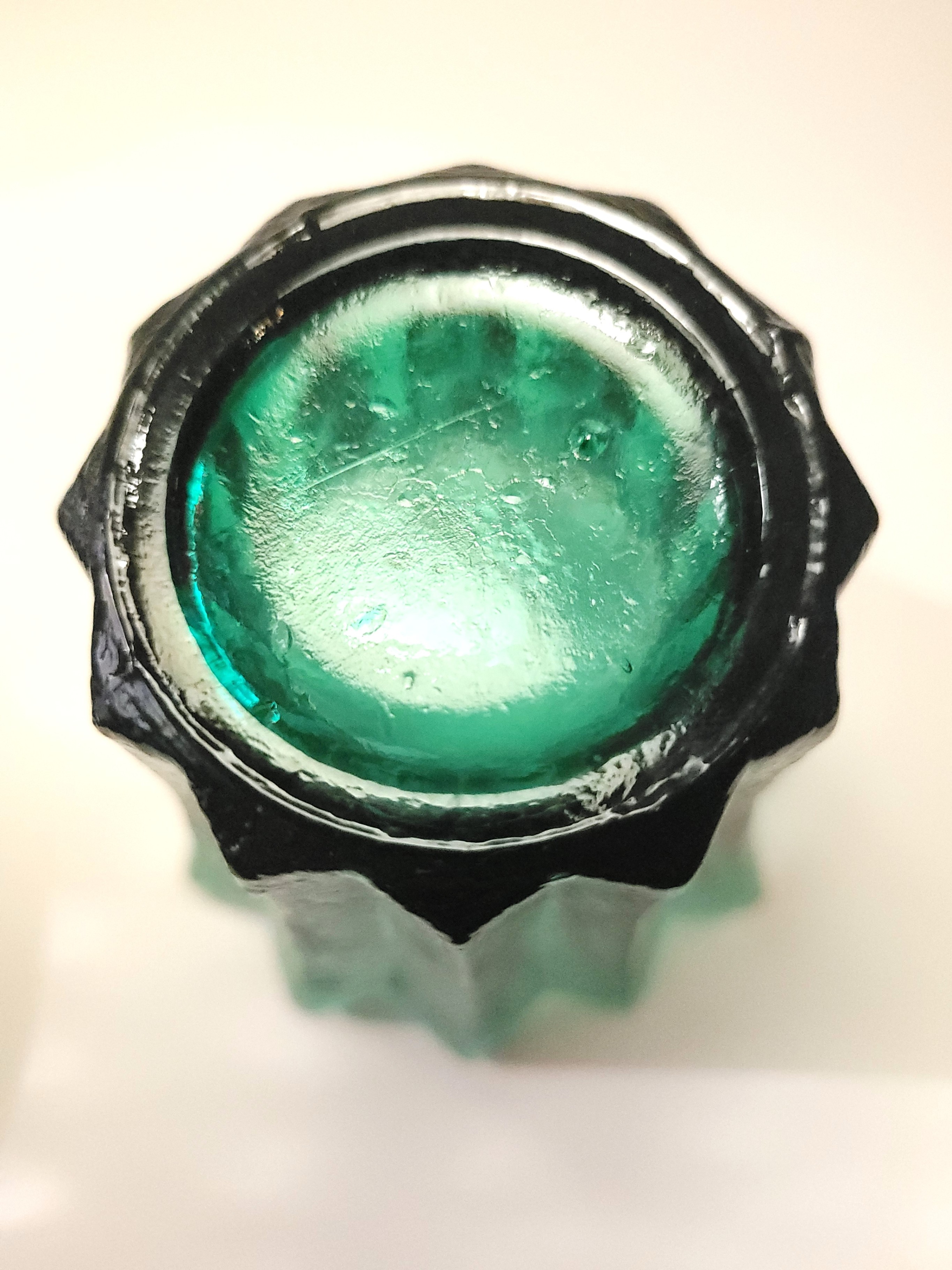 1970s Emerald Green Lotus Art Glass Bud Vase Votive Holder Japan - photo 4