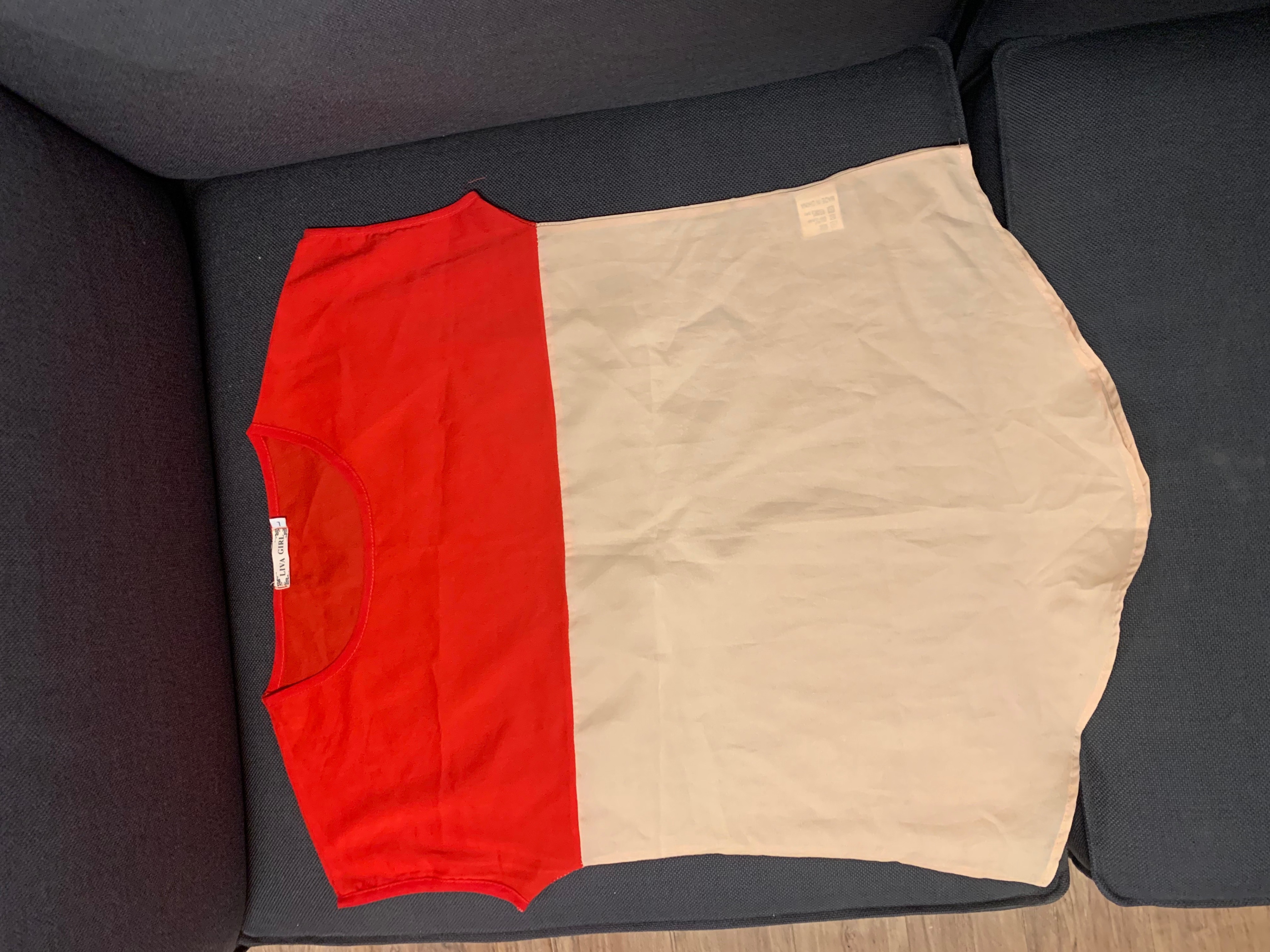 Red & Beige Colour-Block Sleeveless Top