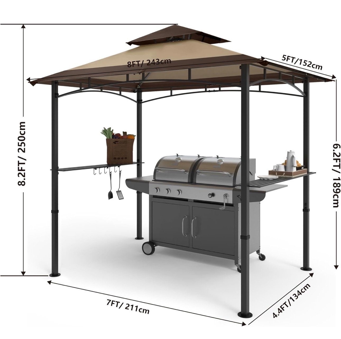 NEW: 8x5ft Grill Gazebo Double Tiered Outdoor BBQ with LED Light - photo 3