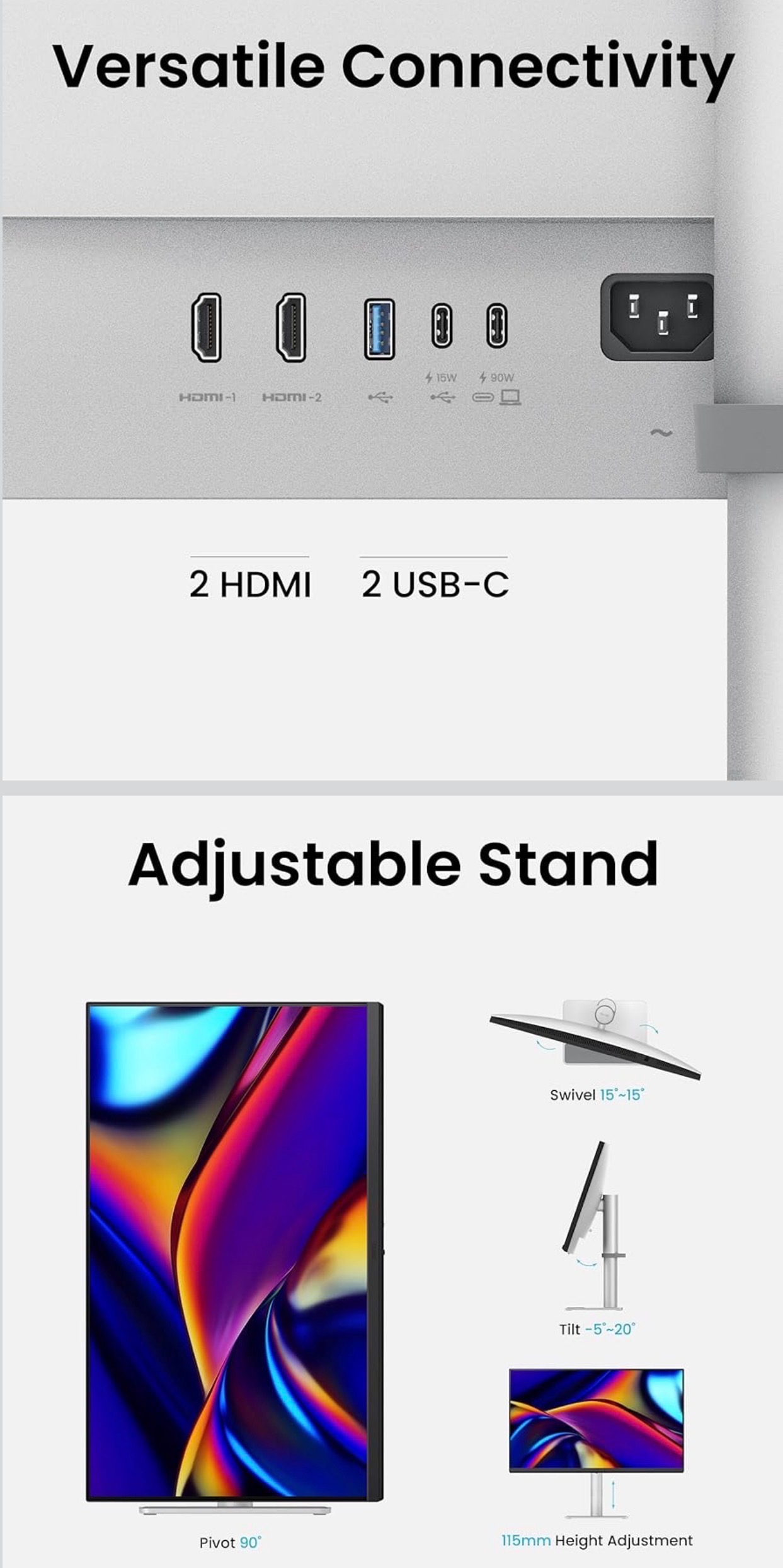 BenQ 27” 4K Monitor for MacBook® USB-C 90W USB Hub Height & Tilt - photo 5
