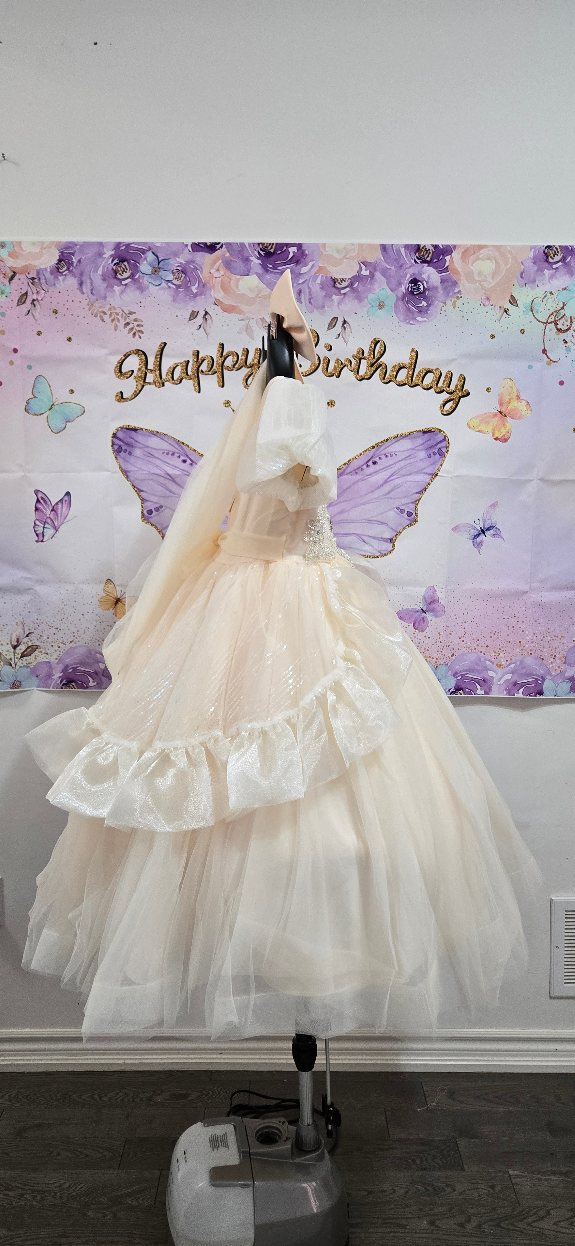 Cream coloured princess dress with sequins:5366