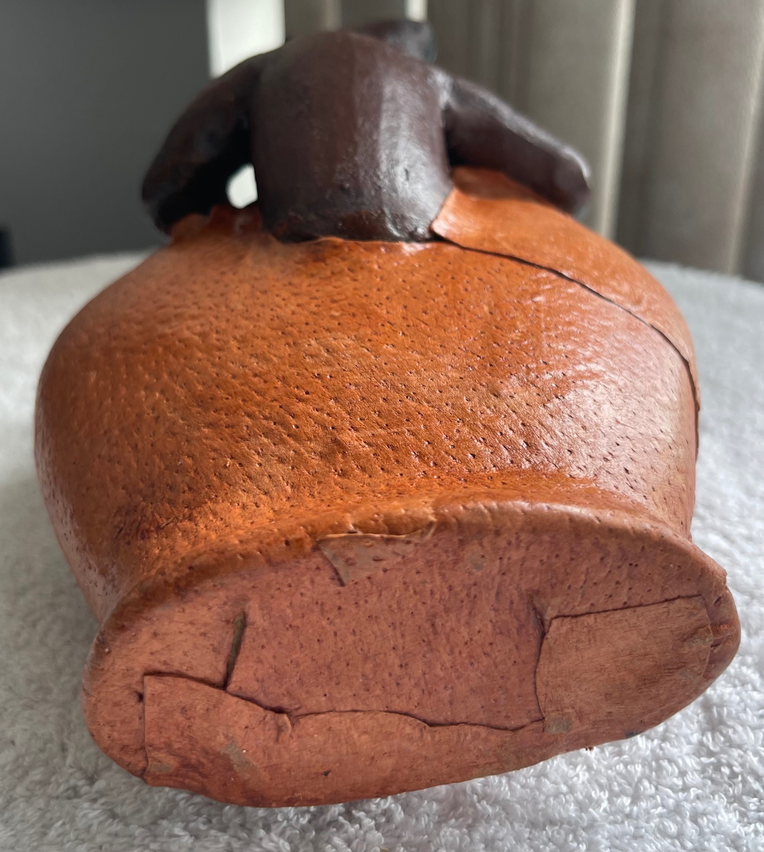 Vintage Leather-Wrapped Monkey & Fruit Coin Bank / Holder - photo 5