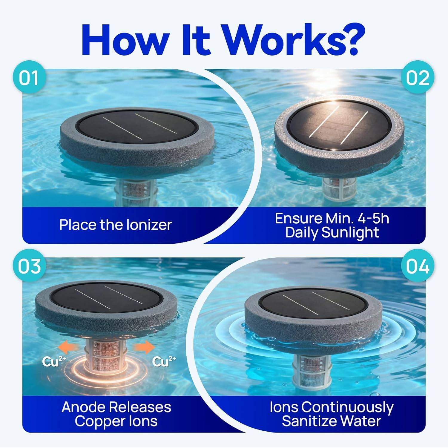 Solar Copper Pool Ionizer for Above Ground Pools,