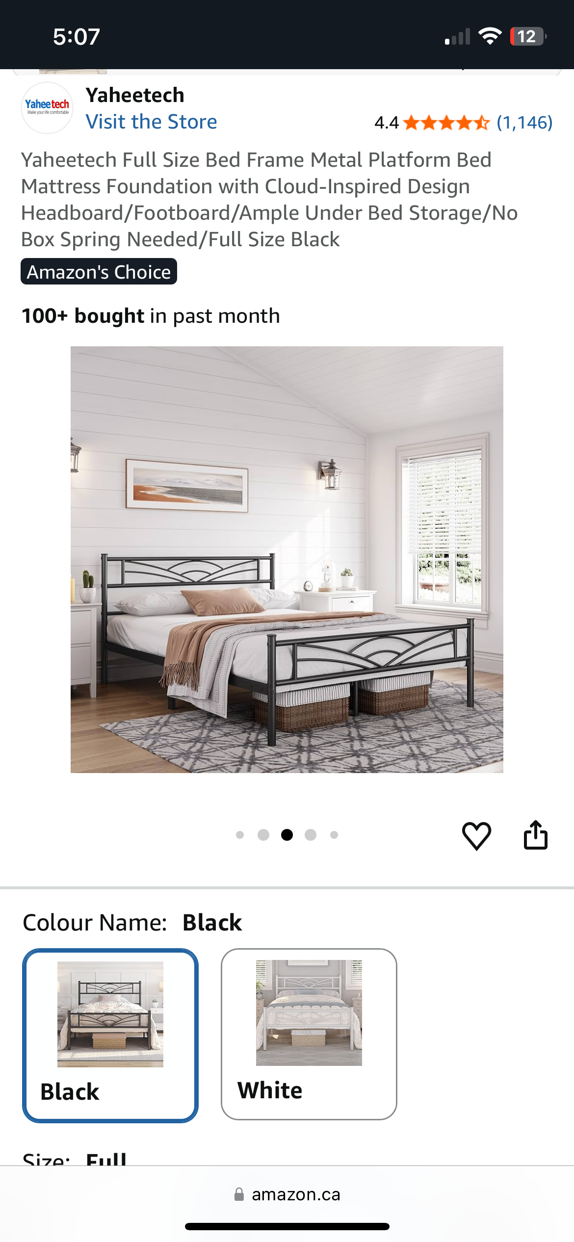 Yaheetech Full Size Metal Bed Frame - Black