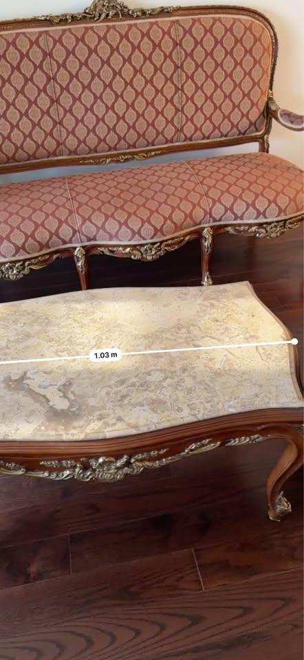 Marble Top Coffee Table with Ornate Wood Frame - photo 2