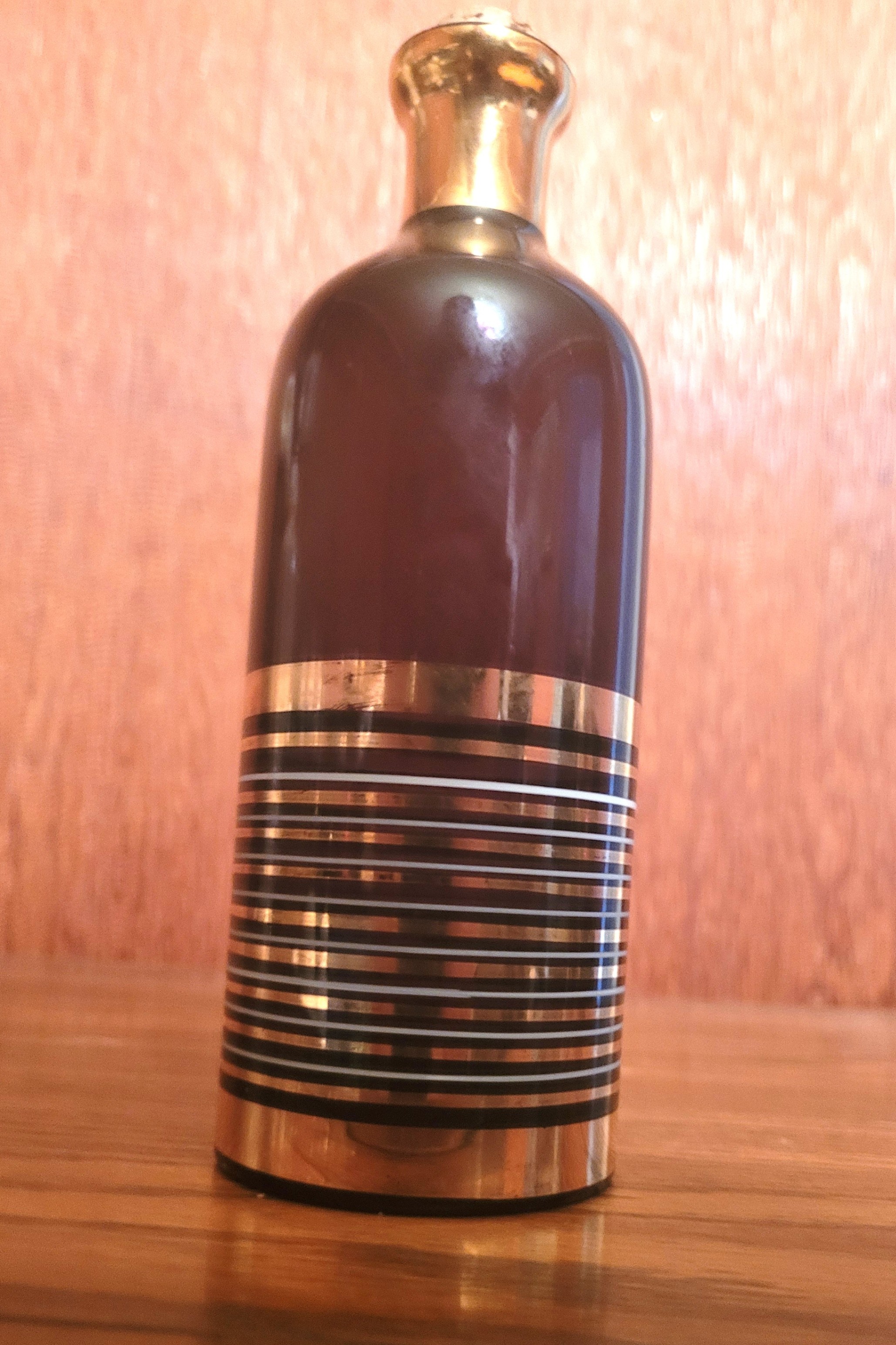 1960s Czechoslovakian Amethyst Glass Decanter Gold White Stripes - photo 2