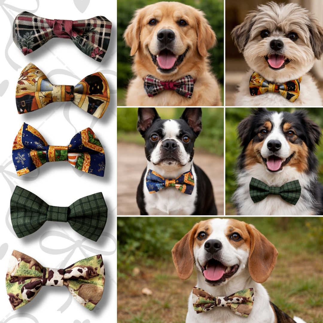Set of 5 Handmade Dog Bow Ties – Assorted Patterns