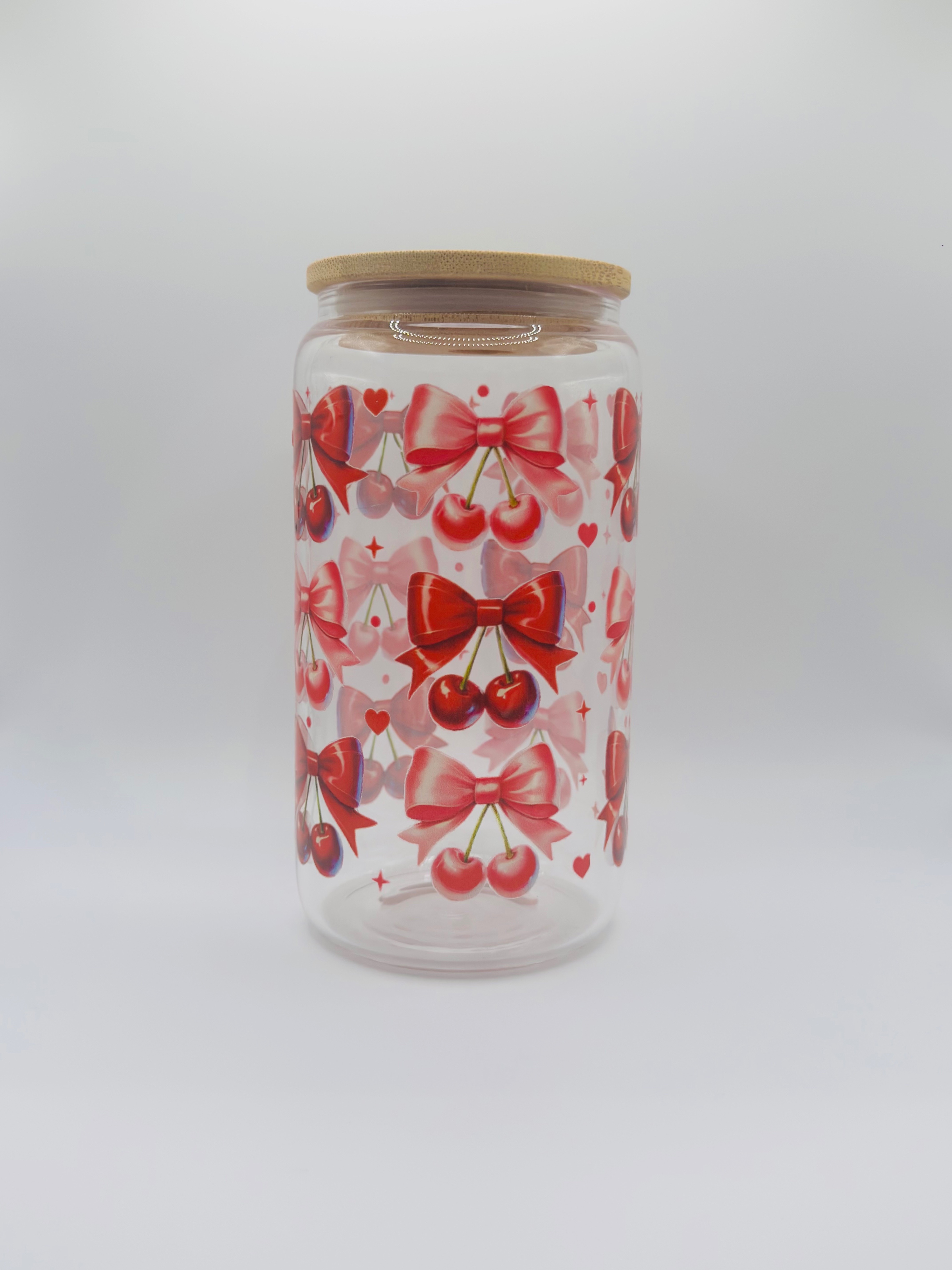 Cherry Bow Glass Can Tumbler with Bamboo Lid - photo 2