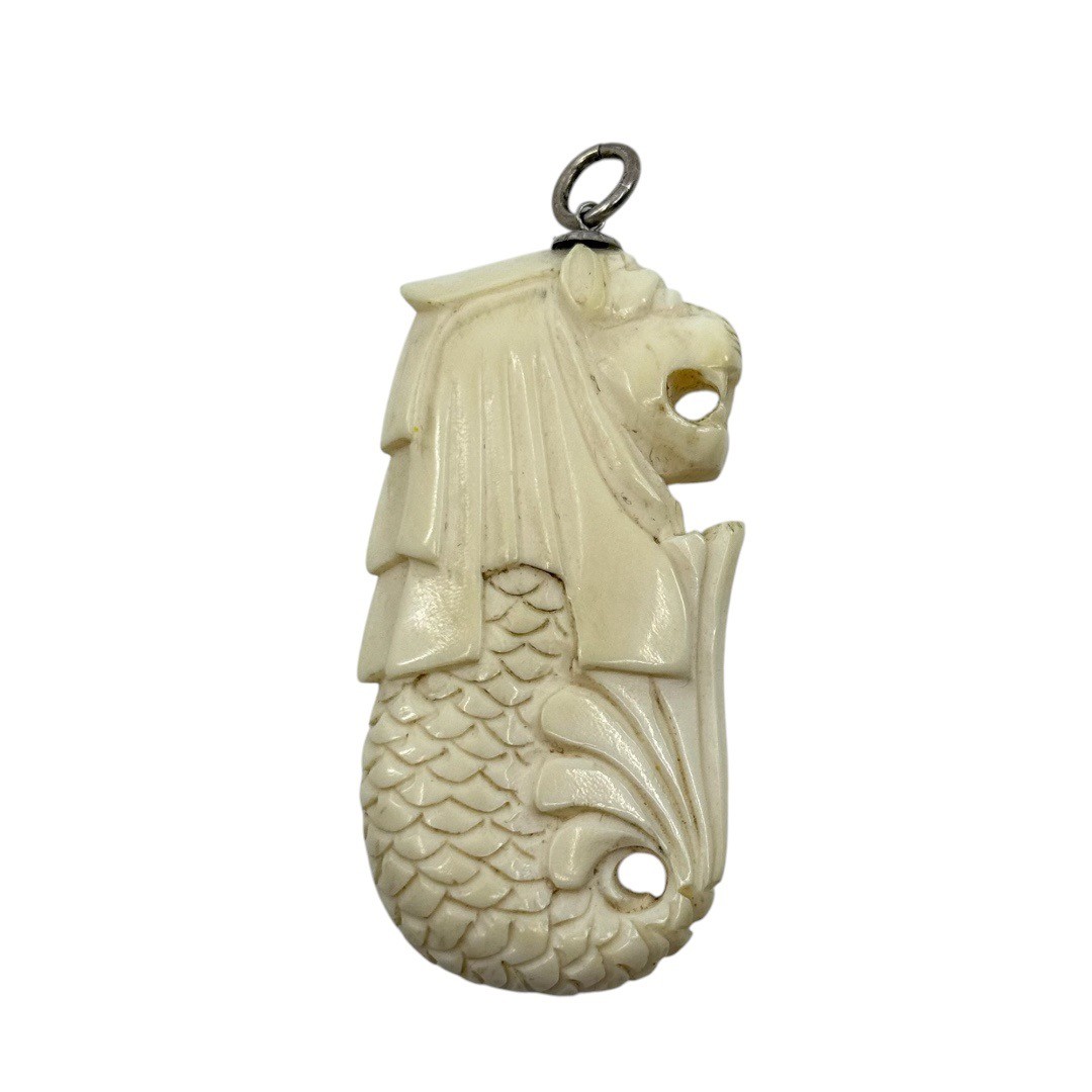 Vintage sterling silver carved bone Merlion pendant - GM1216 - photo 4